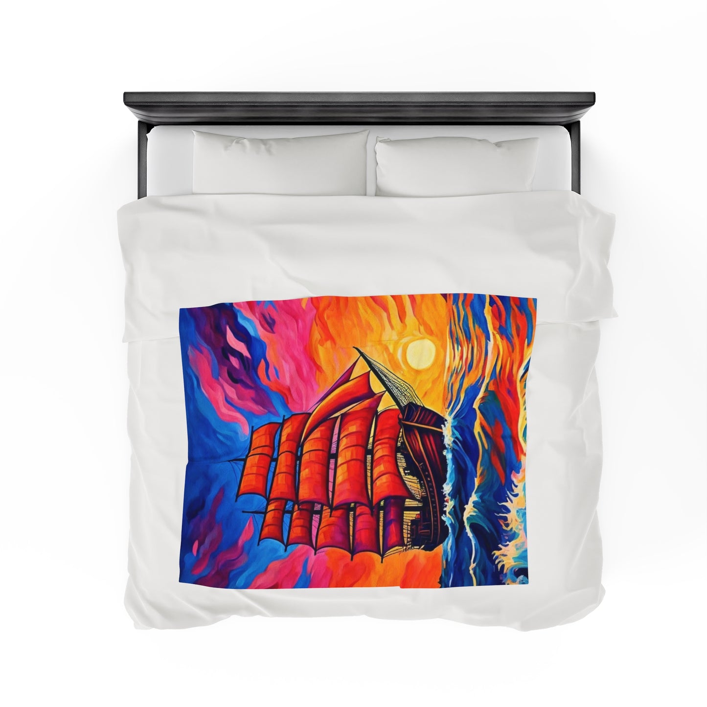 Plush Blanket - Sunset Ship Painting Design