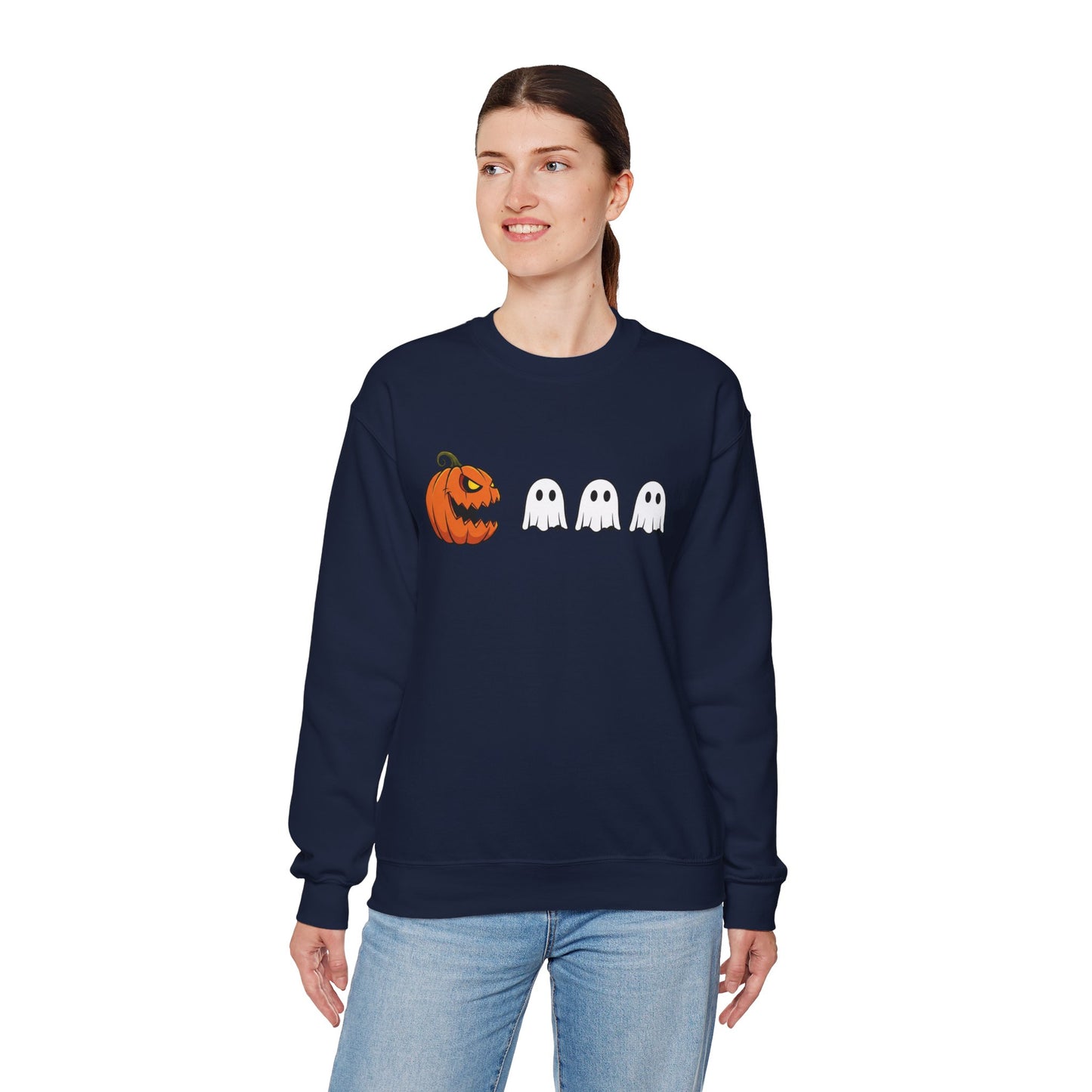 Pumpkin Ghost Sweatshirt, Funny Halloween Crewneck, Spooky Ghost Sweater, Cute Pumpkin Sweatshirt, Fall Outfit, Scary Face Sweatshirt