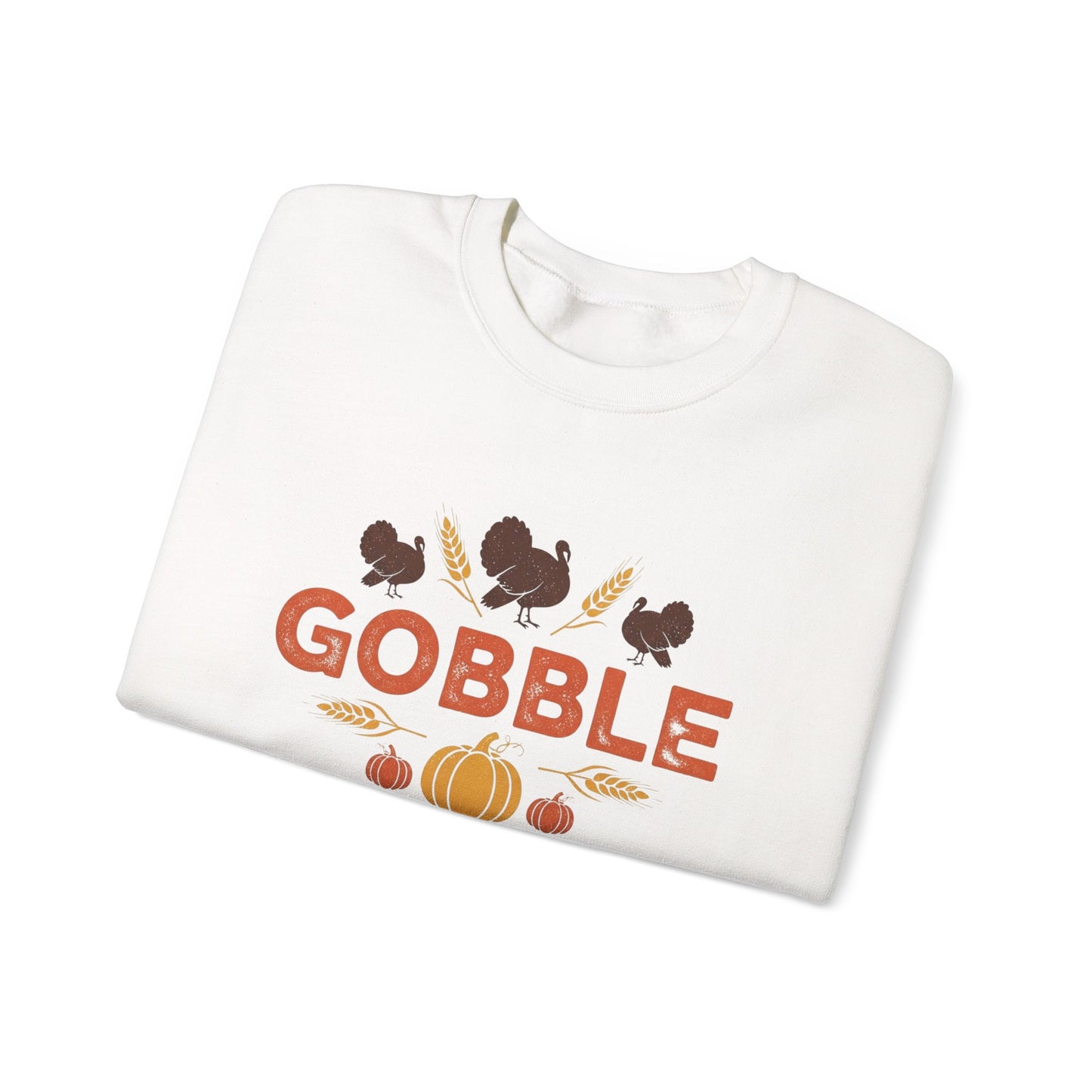 Gobble Turkey Sweatshirt, Thanksgiving Pumpkin Crewneck, Autumn Wheat & Turkey Graphic Pullover, Cozy Fall Family Turkey Day Shirt