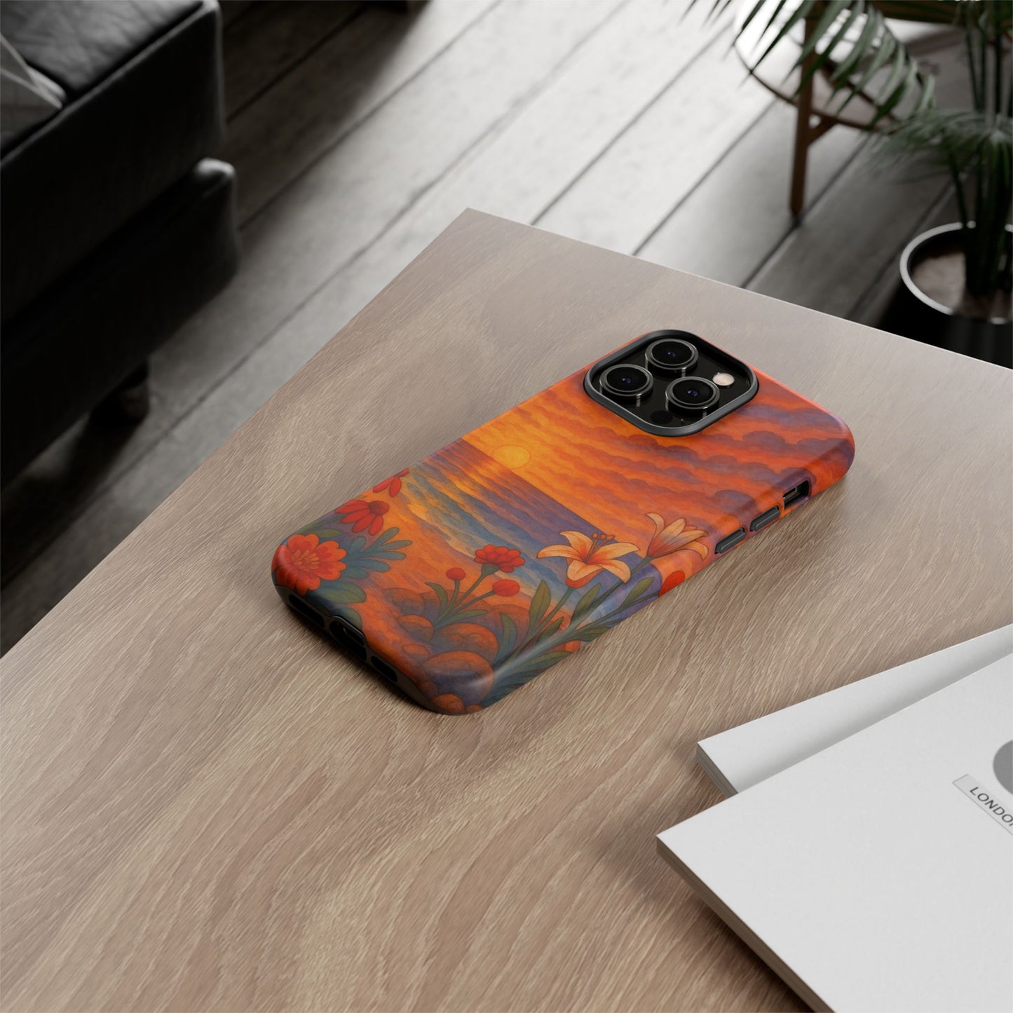 iPhone Case - Floral Ocean Sunset Watercolor Tough Case Nautical Phone Case Beach iPhone Case Ocean Sunset Theme