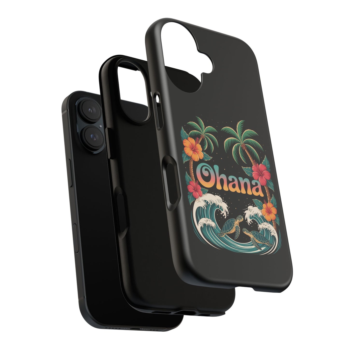 Tropical Ohana iPhone Case - Beach Vibes Cover with Palms, Hibiscus and Turtles - Rugged and Glossy Summer Phone Protector