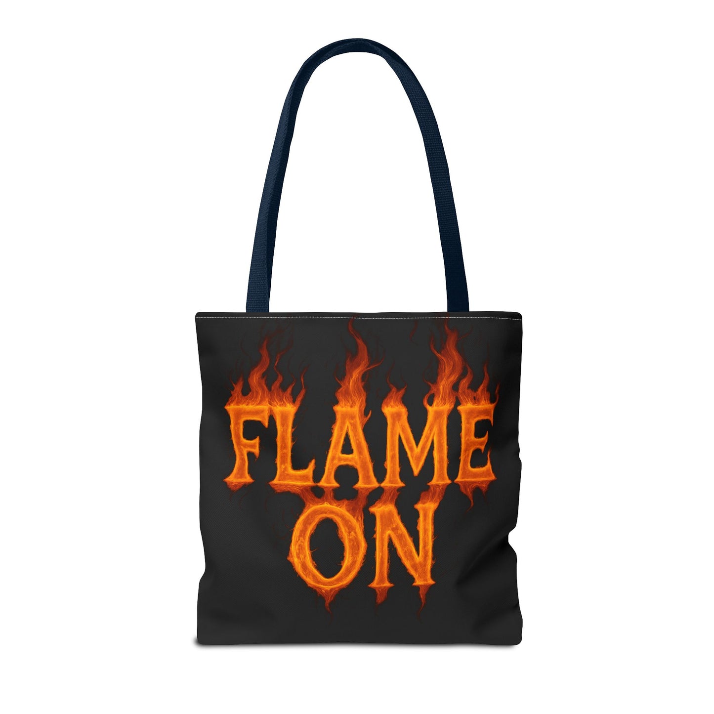 Flame On Tote Bag - Fire Typography Black Bag for Book Lovers, Gym, or Groceries | Bold Comic-Inspired Catchphrase Tote