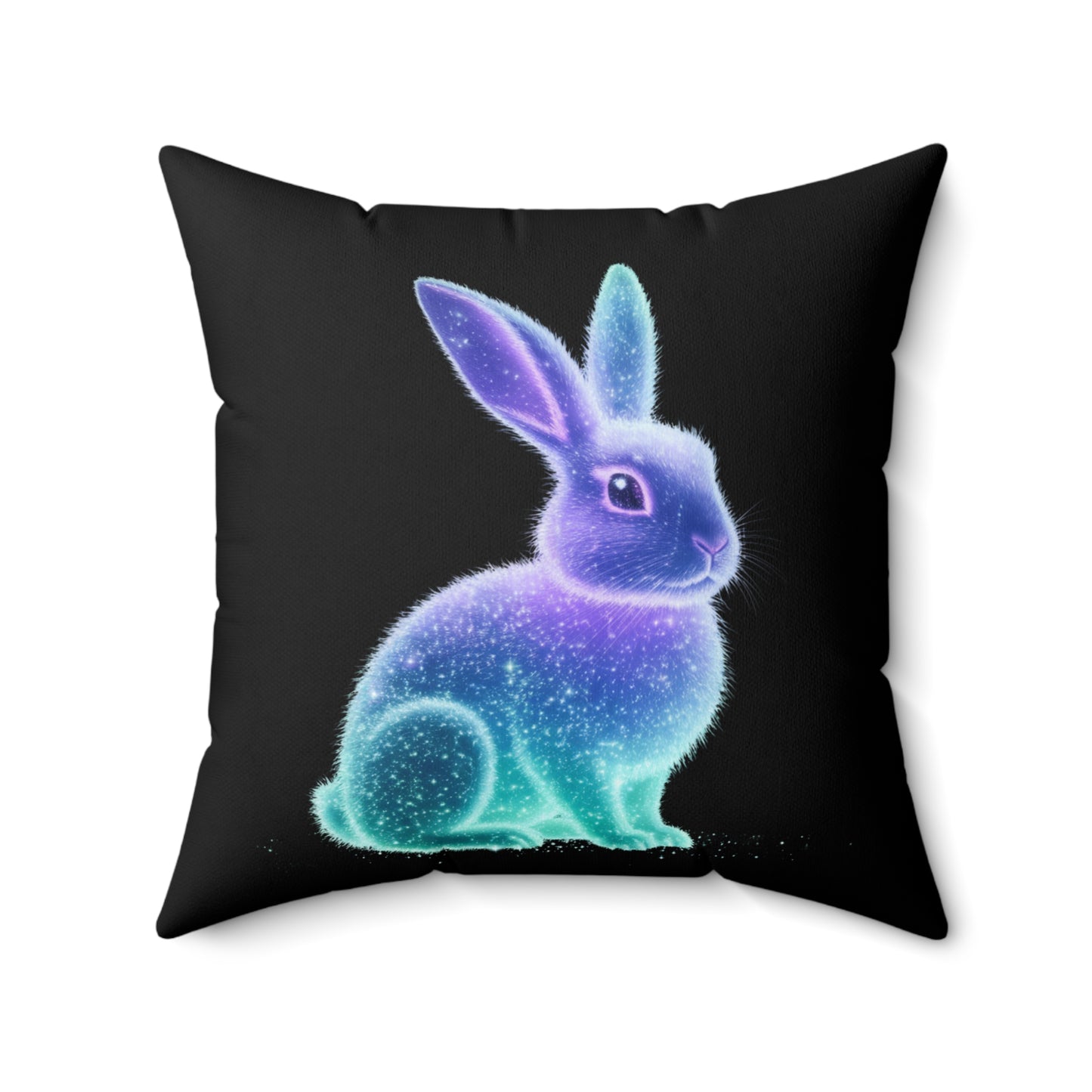 Square Pillow with Bioluminescent Easter Bunny Design