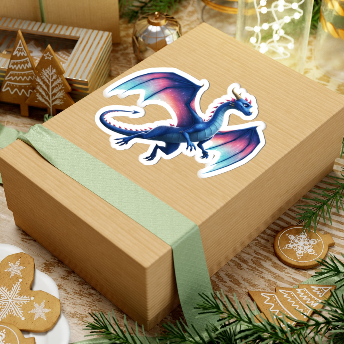 Elegant Blue and Pink Fantasy Dragon Vinyl Sticker - Waterproof Laptop Kiss-Cut Decal for Dragon Lovers, DnD Gifts & Planner Decor