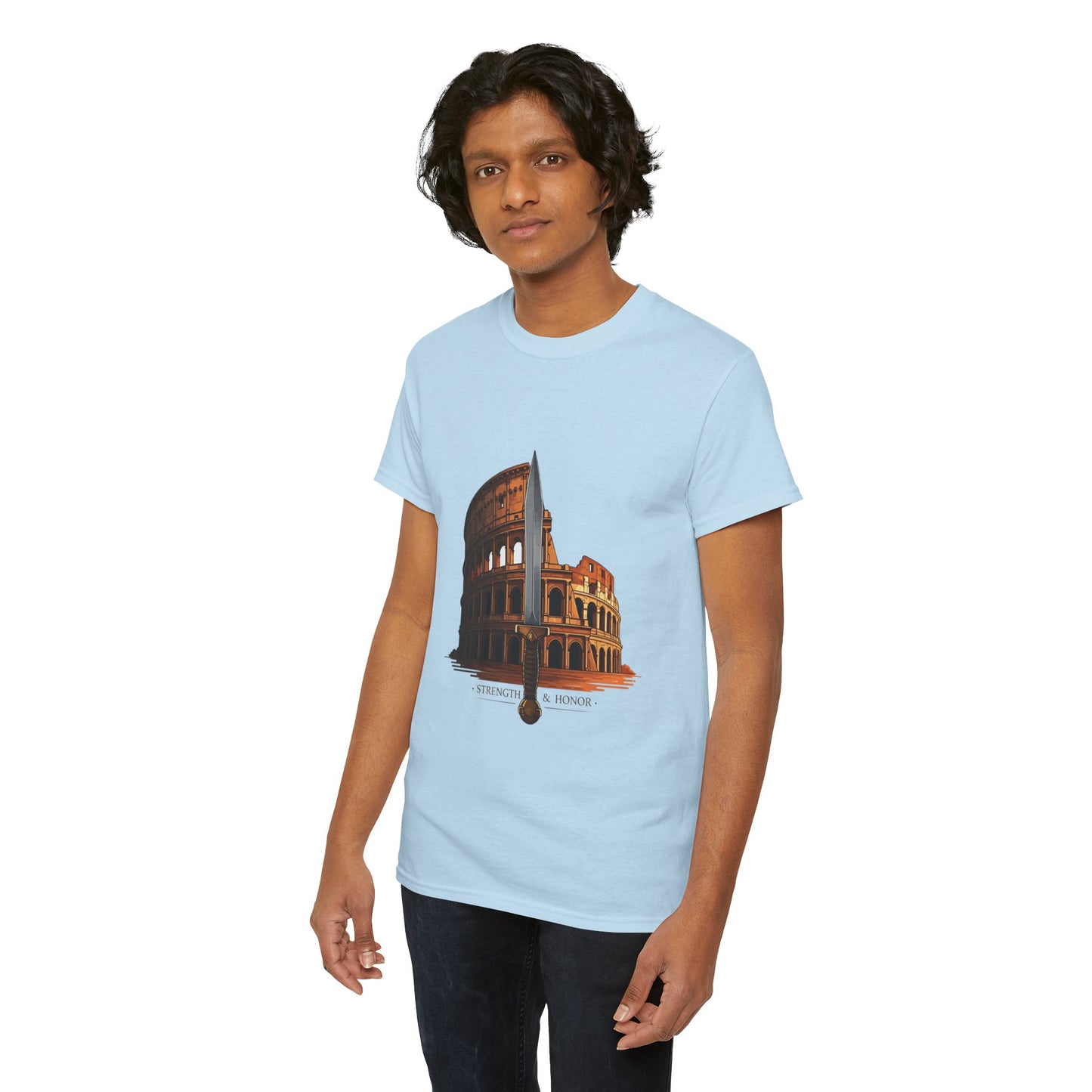Strength & Honor Gladiator Shirt – Roman Colosseum Sword Graphic Tee – Ancient Rome History T-Shirt for Gladiator & Travel Fans