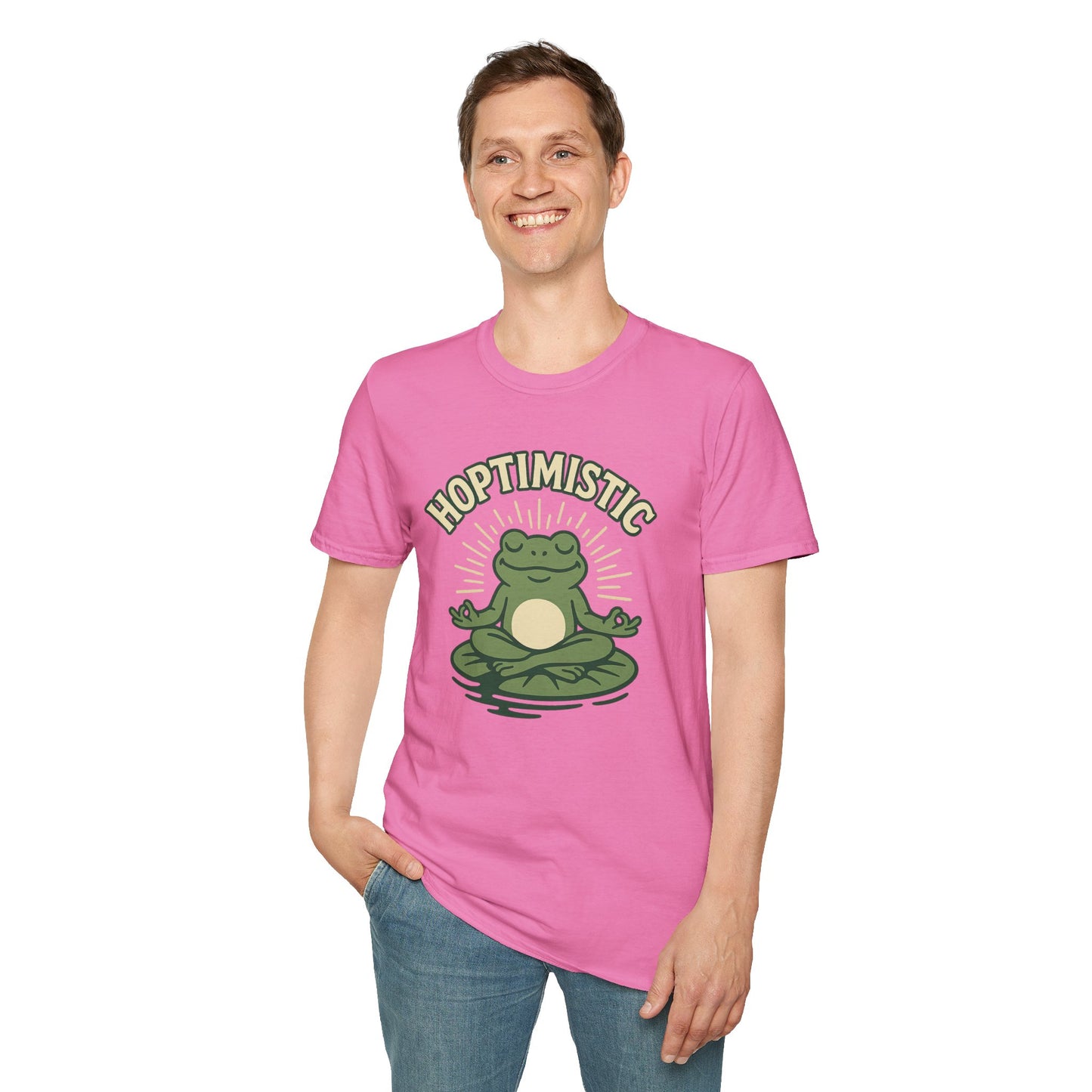 HOPTIMISTIC Relaxed Zen Frog T-Shirt • Cute Animal Graphic Tee • Mindful Yoga Frog Humor • Unisex Gift • Nature Lover Shirt