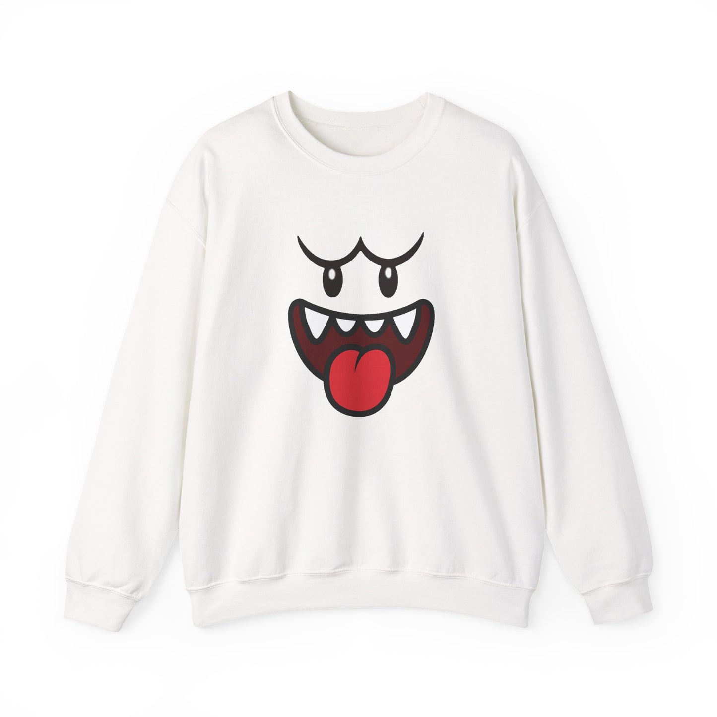 Spooky Grin Sweatshirt, Cartoon Ghost Face Crewneck, Halloween Grinning Ghost Sweatshirt, Cute Monster Smile Pullover, Spooky Season Graphic Sweat