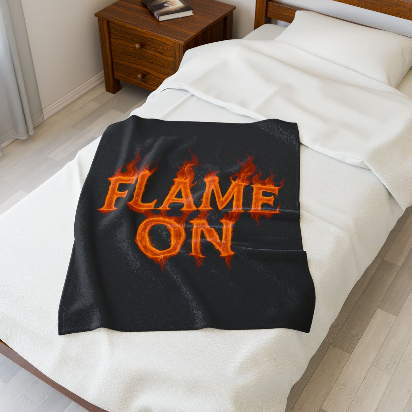 Flame On Fire Typography Blanket - Bold Flame Text Fleece Throw for Comic Fans, Cozy Fire Aesthetic Decor, Hero-Inspired Bedding Gift
