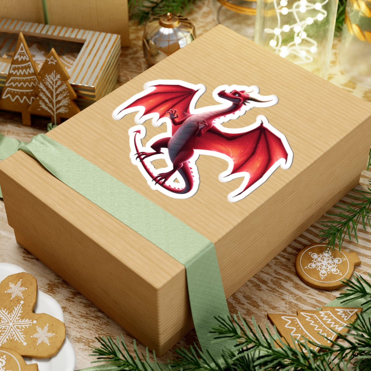 Red Dragon Vinyl Kiss-Cut Sticker - Waterproof Fantasy Decal for Laptops, Planners, Skateboards | Cute Mythical Creature Gift with Gloss