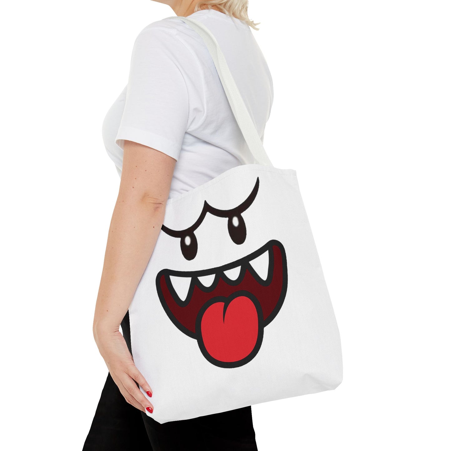 Funny Ghost Face Tote Bag, Spooky Halloween Shopping Bag, Creepy Cute Gamer Tote, Novelty Reusable Canvas Bag, Horror Themed Trick or Treat Bag