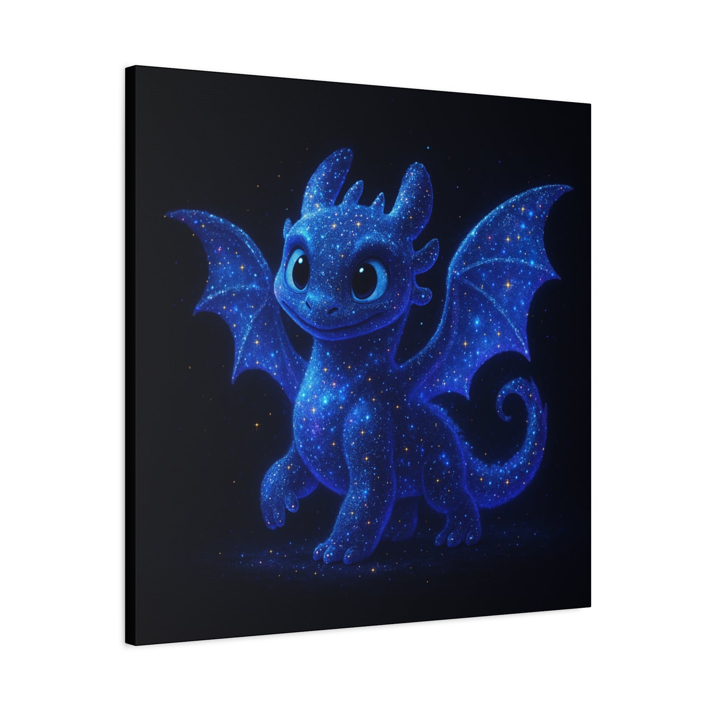 Galaxy Baby Dragon Wall Art | Cute Fantasy Dragon Canvas Print | Starry Night Nursery Decor | Whimsical Creature Room Artwork