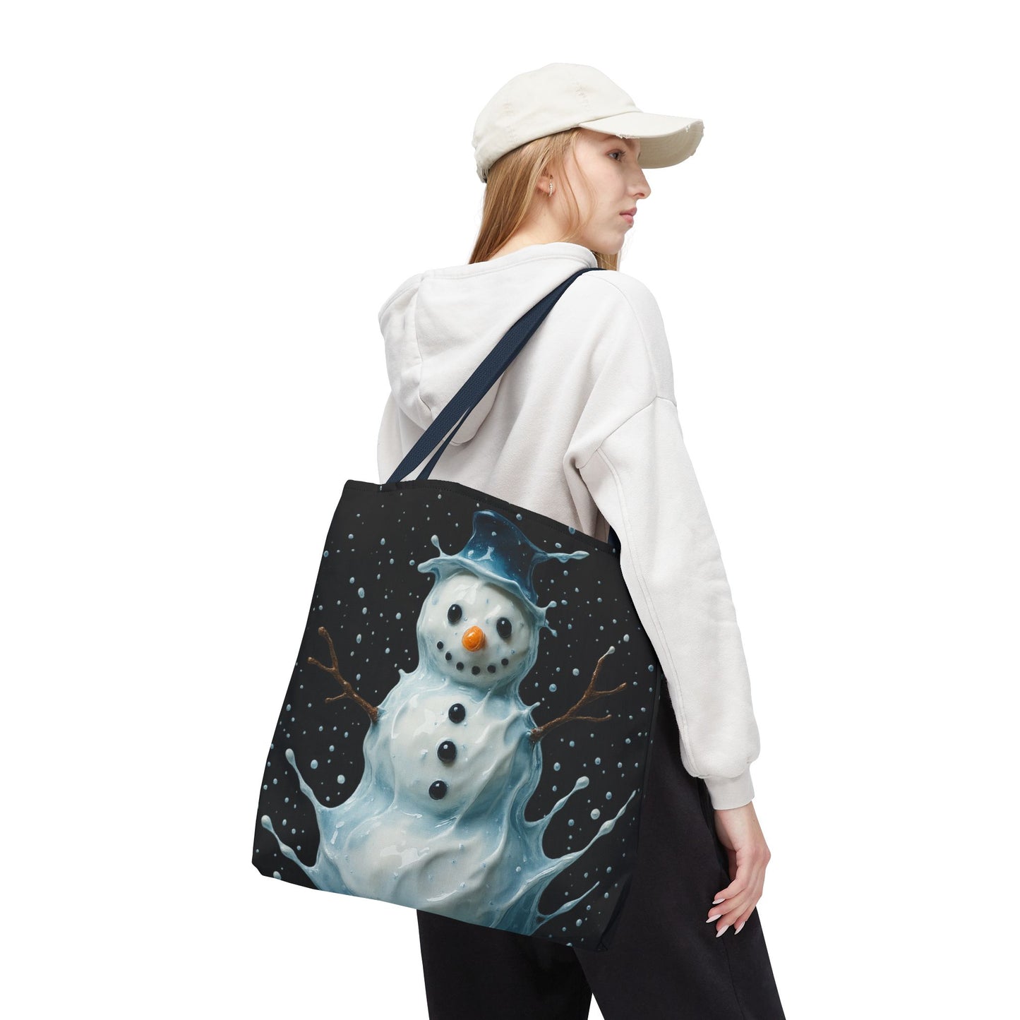 Winter Snowman Tote Bag, Festive Christmas Gift Bag, Holiday Shopping Tote, Snowy Season Accessory, Reusable Winter Art Bag For Everyday Use