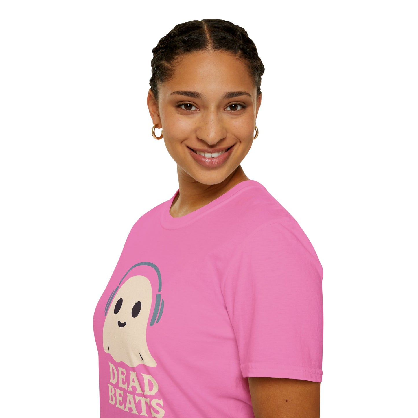 Dead Beats Ghost T-Shirt - Funny Music Halloween Shirt - Cute Ghost with Headphones Tee - Gift for DJs, Musicians and Spooky Season