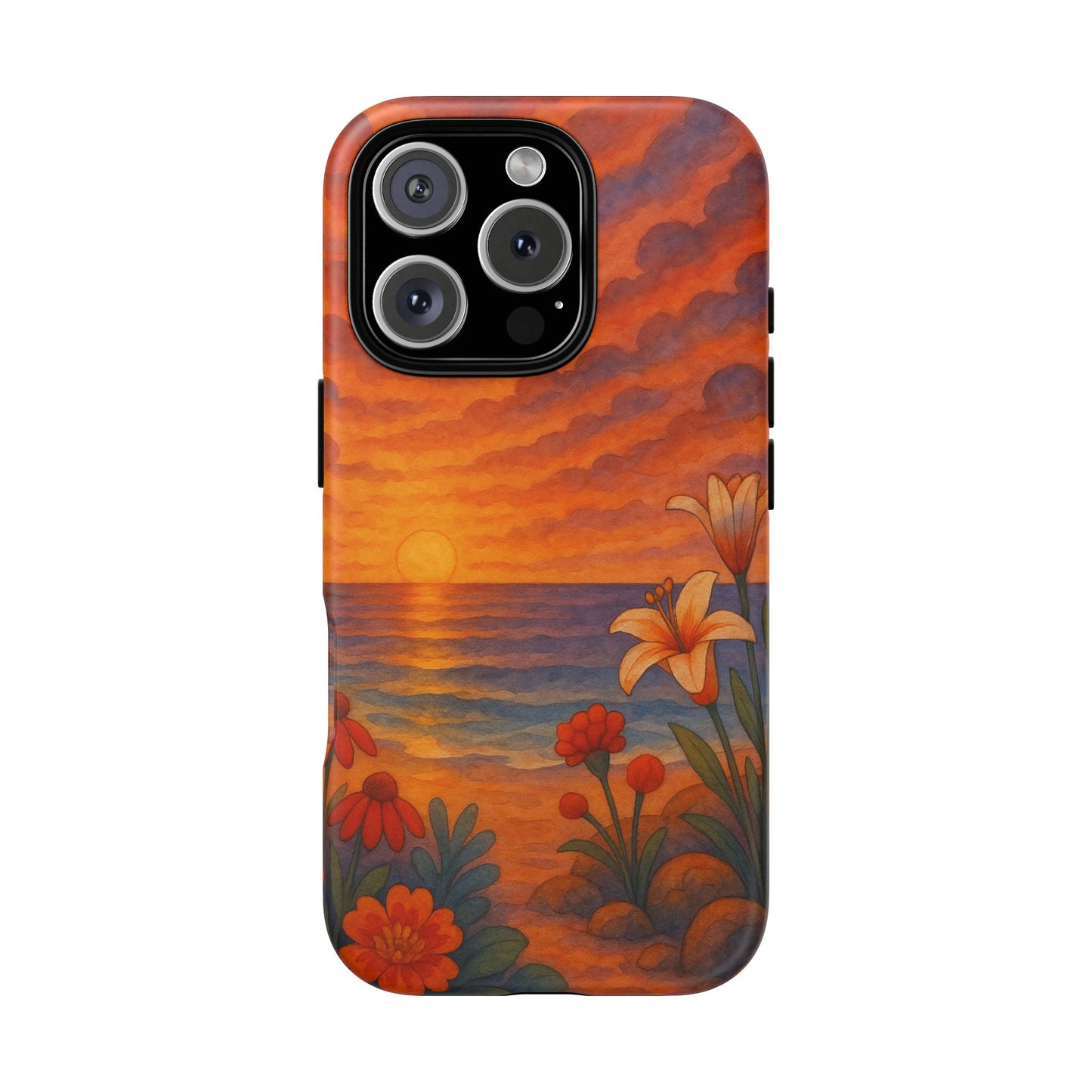 iPhone Case - Floral Ocean Sunset Watercolor Tough Case Nautical Phone Case Beach iPhone Case Ocean Sunset Theme