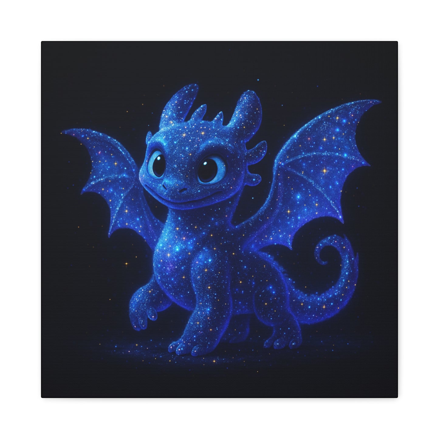 Galaxy Baby Dragon Wall Art | Cute Fantasy Dragon Canvas Print | Starry Night Nursery Decor | Whimsical Creature Room Artwork