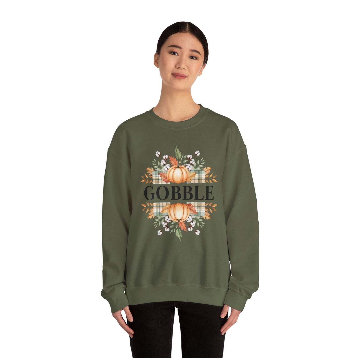 Gobble Turkey Sweatshirt, Thanksgiving Gobble Crewneck, Autumn Pumpkin Leaves Pullover, Fall Graphic Sweatshirt, Cozy Turkey Shirt