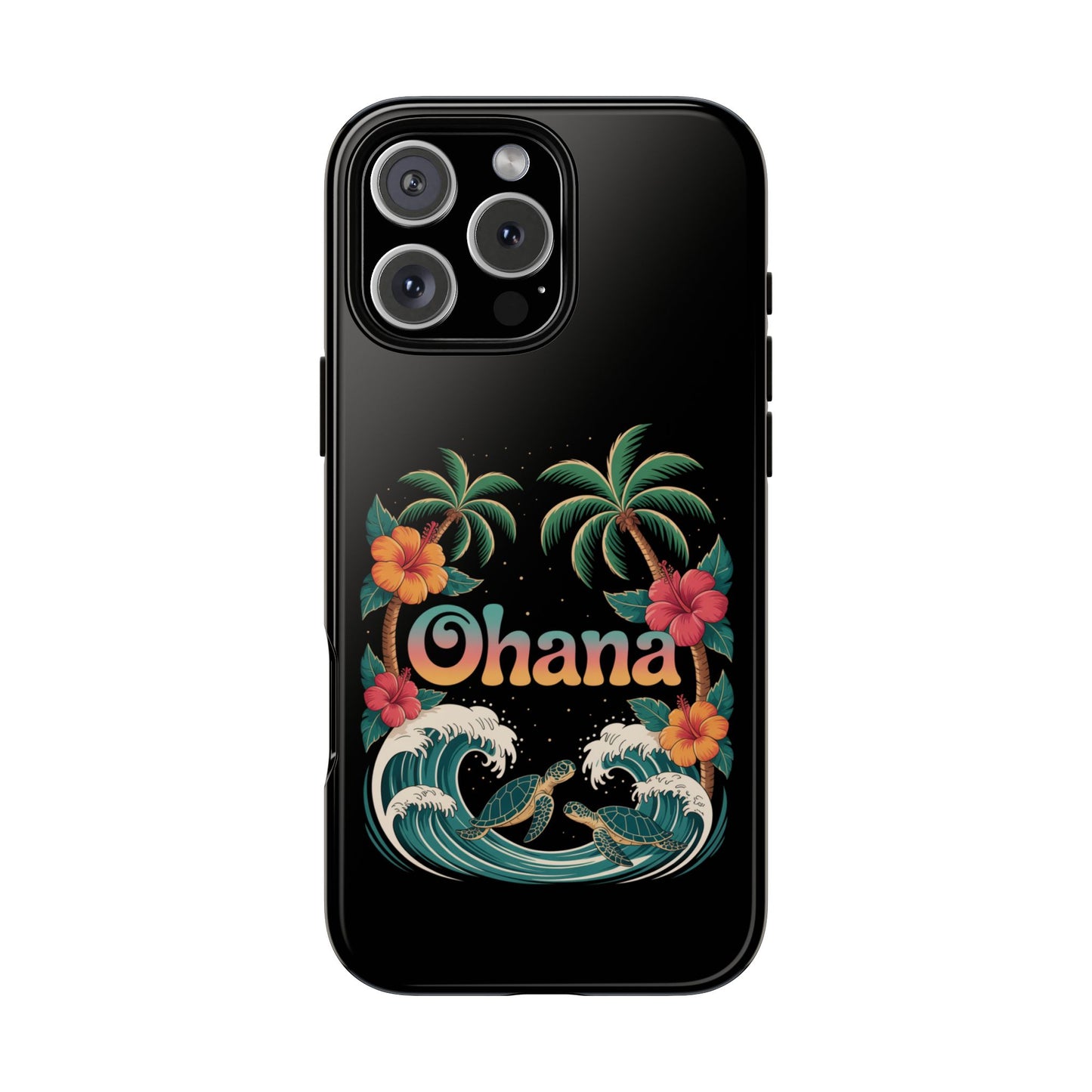Tropical Ohana iPhone Case - Beach Vibes Cover with Palms, Hibiscus and Turtles - Rugged and Glossy Summer Phone Protector