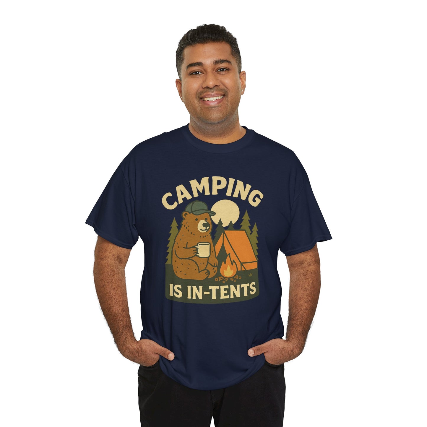 Camping Is In-Tents Funny Bear Camping Tee - Cute Outdoorsy Pun Shirt - Retro Campfire Graphic, Nature Lover Gift, Unisex Adventure Apparel