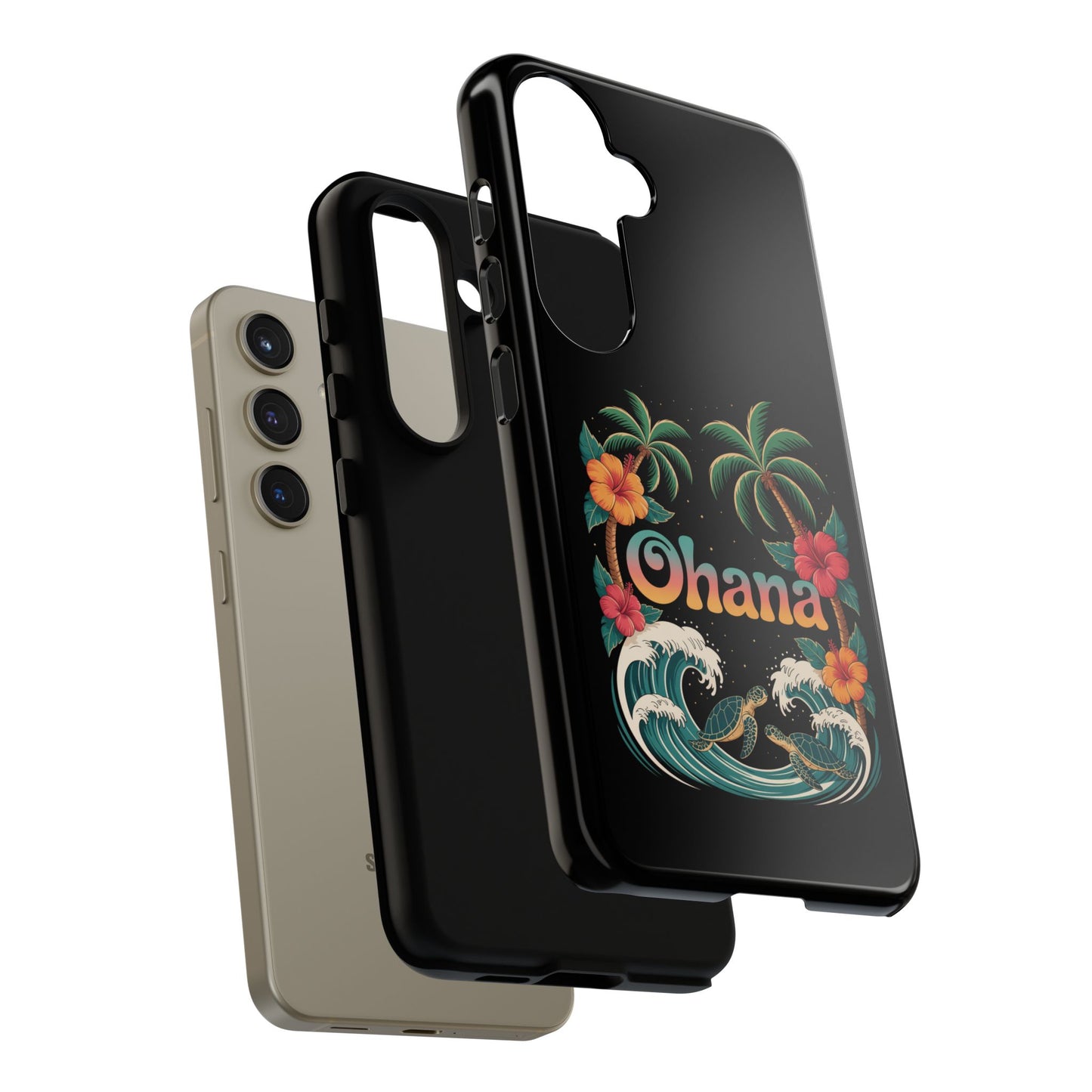 Tropical Ohana Samsung Case - Summer Beach Phone Cover - Hawaiian Palm & Hibiscus Design - Rugged & Glossy Protector for Galaxy
