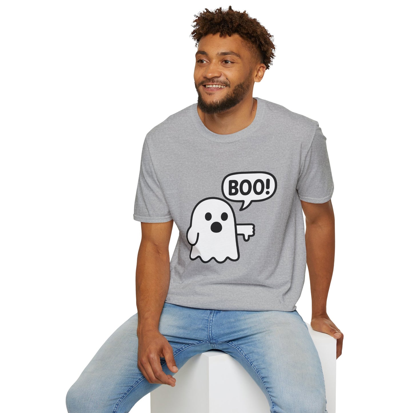 Cute Ghost Thumbs-Down 'Boo' Tee | Funny Halloween Play on Words Shirt | Spooky Season Ghost Tee | Fall Coquette Aesthetic Tee