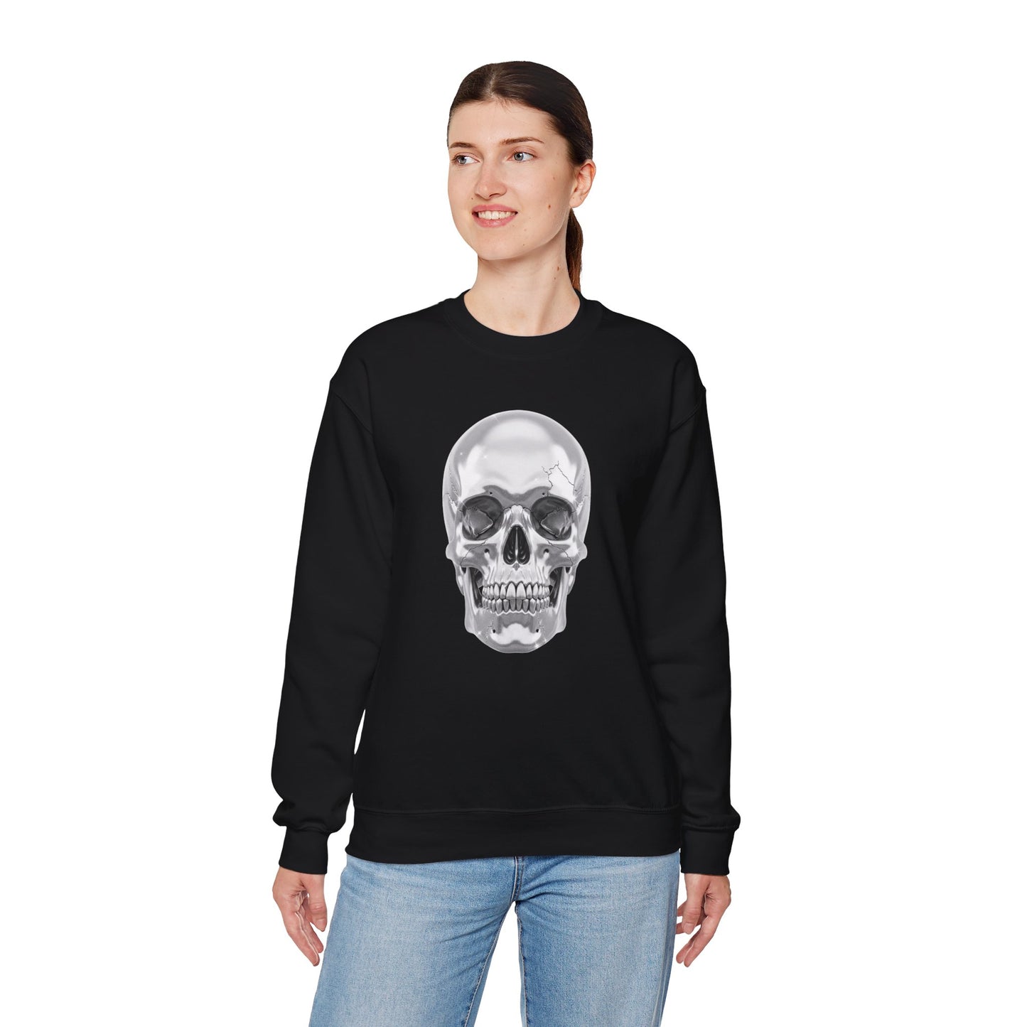 Silver Skull Sweatshirt, Gothic Skull Crewneck, Retro Skull Sweatshirt, Vintage Skull Graphic, Halloween Rock Pullover