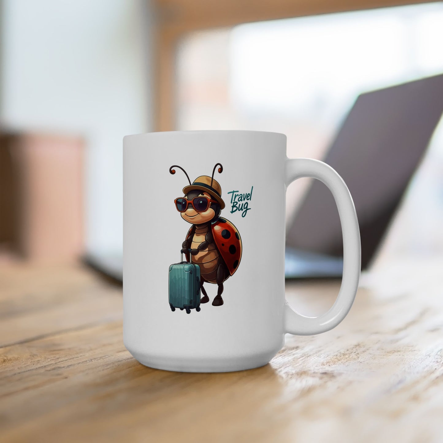 Travel Bug Coffee Mug – Cute Ladybug Traveler Ceramic Mug, Whimsical Travel Gift, Eco-Friendly Kitchen Cup for Bug Lovers