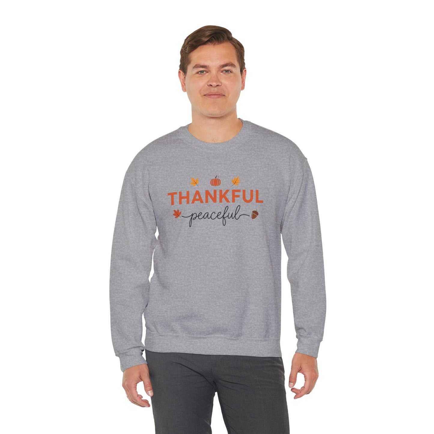 Thankful Peaceful Sweatshirt, Minimalist Fall Crewneck, Autumn Pumpkin Sweater, Thanksgiving Pullover, Cozy Seasonal Gratitude Gift