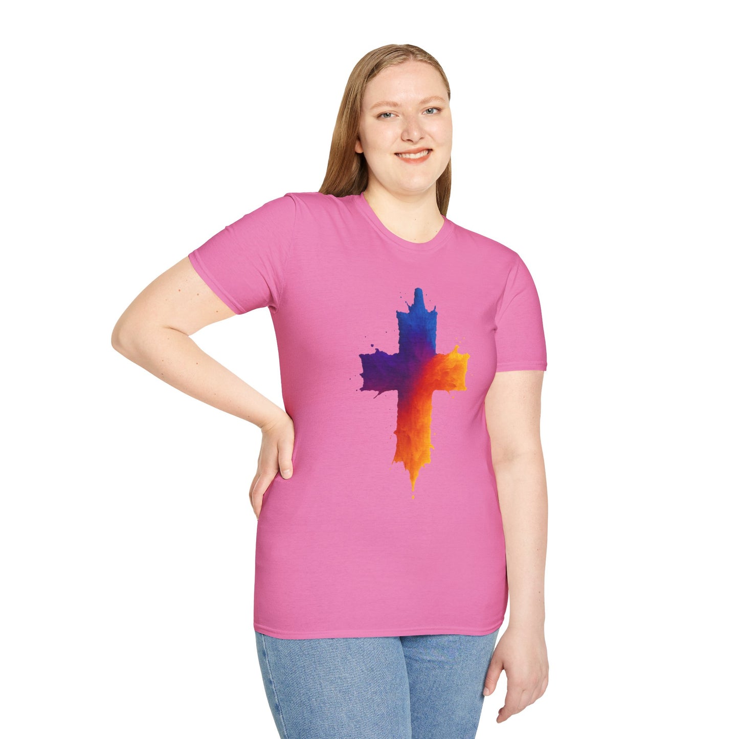 Colorful Abstract Cross T‑Shirt | Bold Grunge Paint Splatter Christian Tee | Unique Vibrant Gift | Inspirational Faith Graphic Shirt