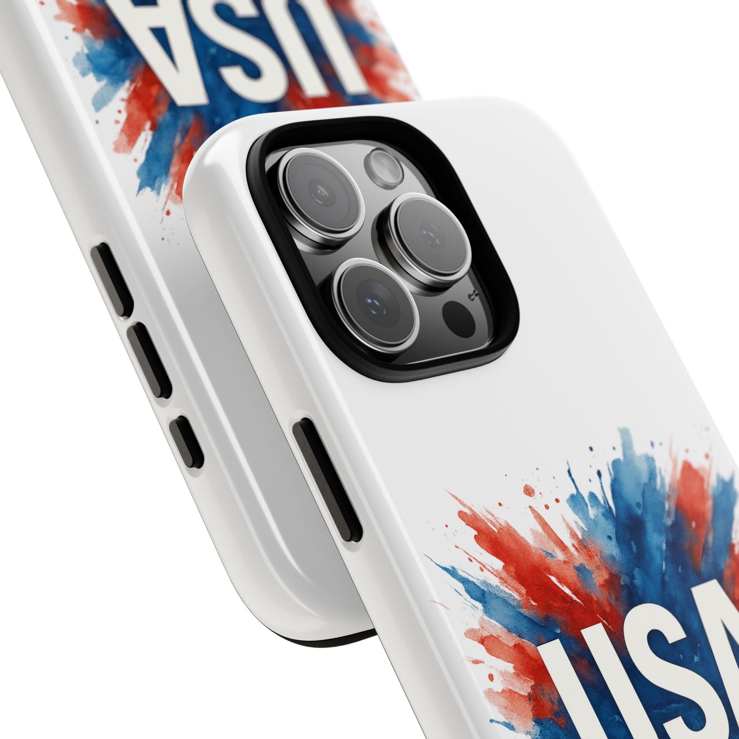 USA Splash iPhone Case - Patriotic Red White Blue Tough Cover, Dual-Layer Protection, 4th of July Memorial Day Gift
