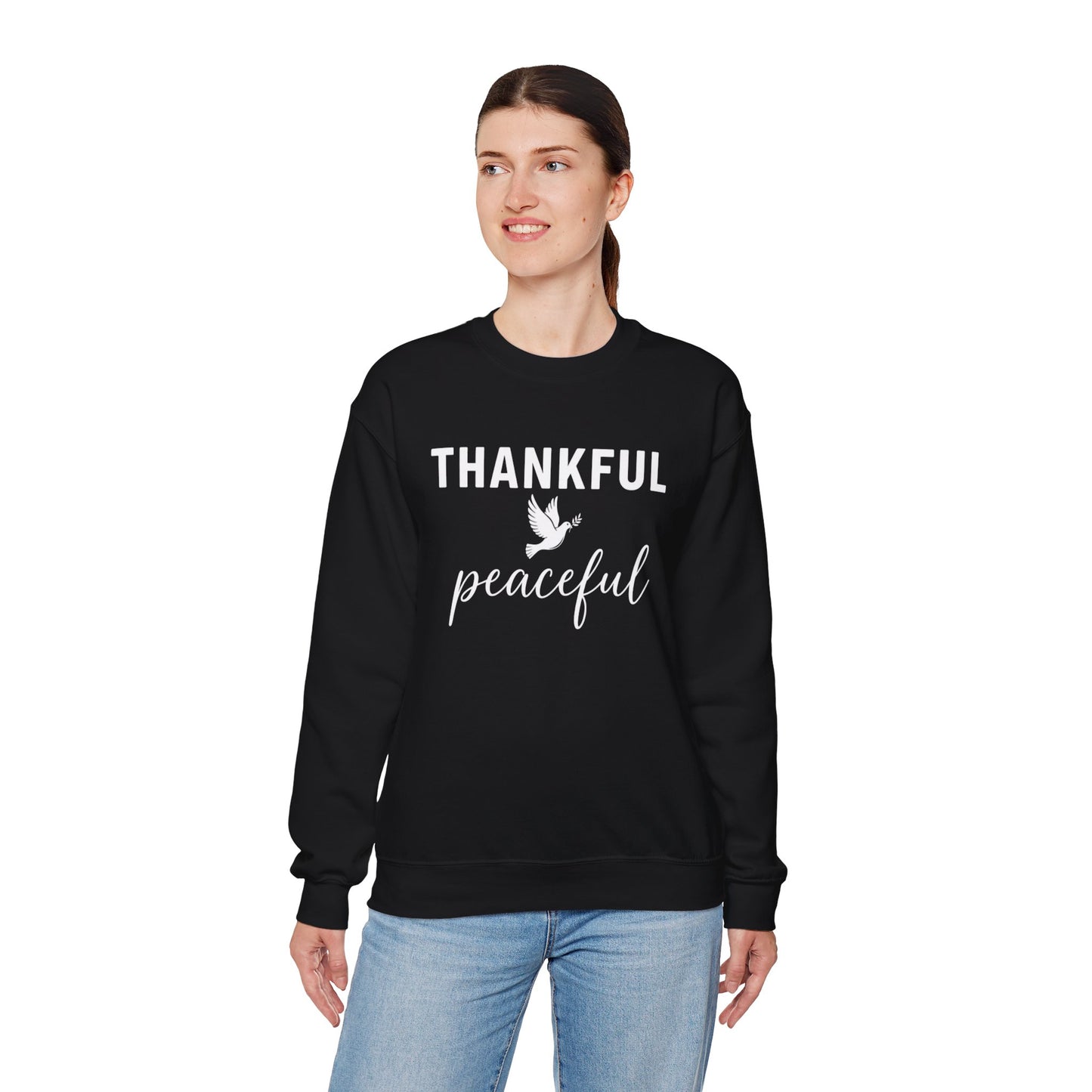 Thankful Peaceful Sweatshirt, Inspirational Quote Crewneck, Positive Message Sweater, Gratitude Gift, Cozy Faith Based Pullover