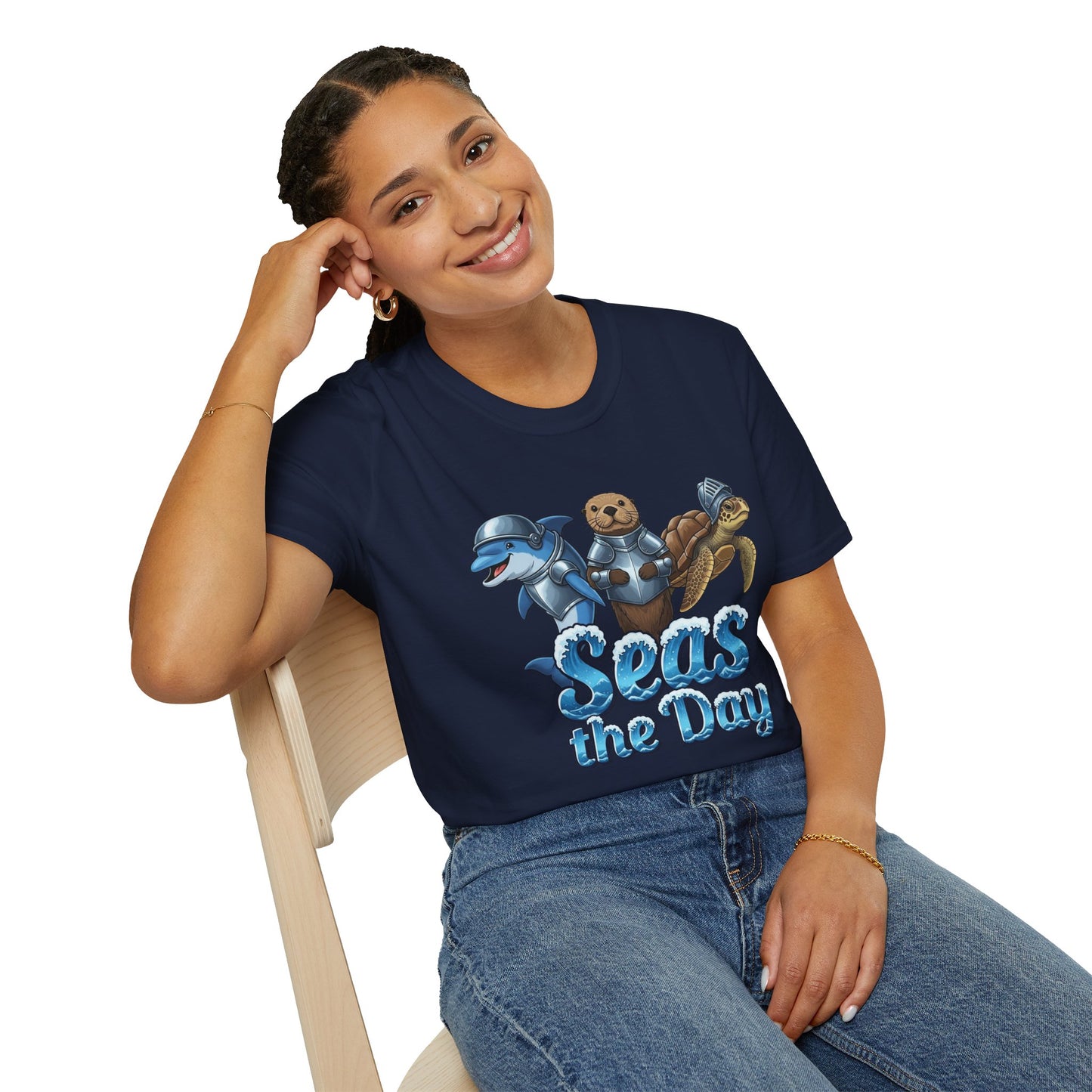 Seas the Day Shirt | Ocean Knight Animals Dolphin Otter Turtle Graphic Tee | Funny Sea Life Adventure Tee | Gift for Beach Lovers