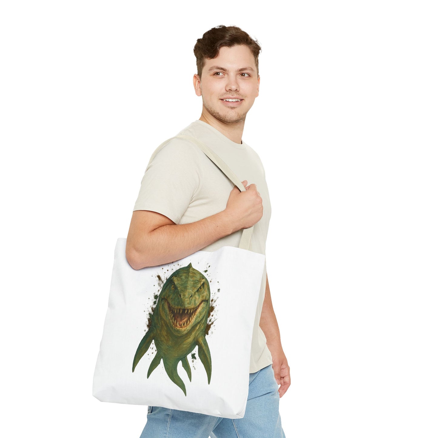 Watercolor Mosasaurus Tote Bag - Prehistoric Sea Monster Art, Dinosaur Ocean Reptile Gift, Eco Canvas Bag for Dino and Marine Fans