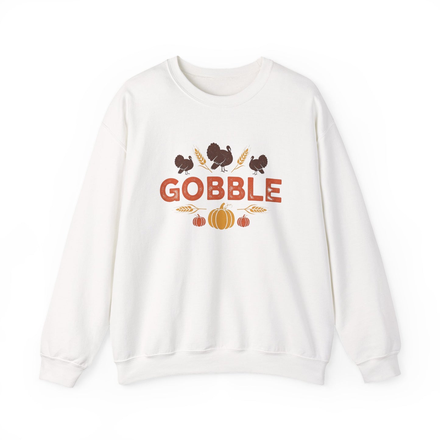 Gobble Turkey Sweatshirt, Thanksgiving Pumpkin Crewneck, Autumn Wheat & Turkey Graphic Pullover, Cozy Fall Family Turkey Day Shirt