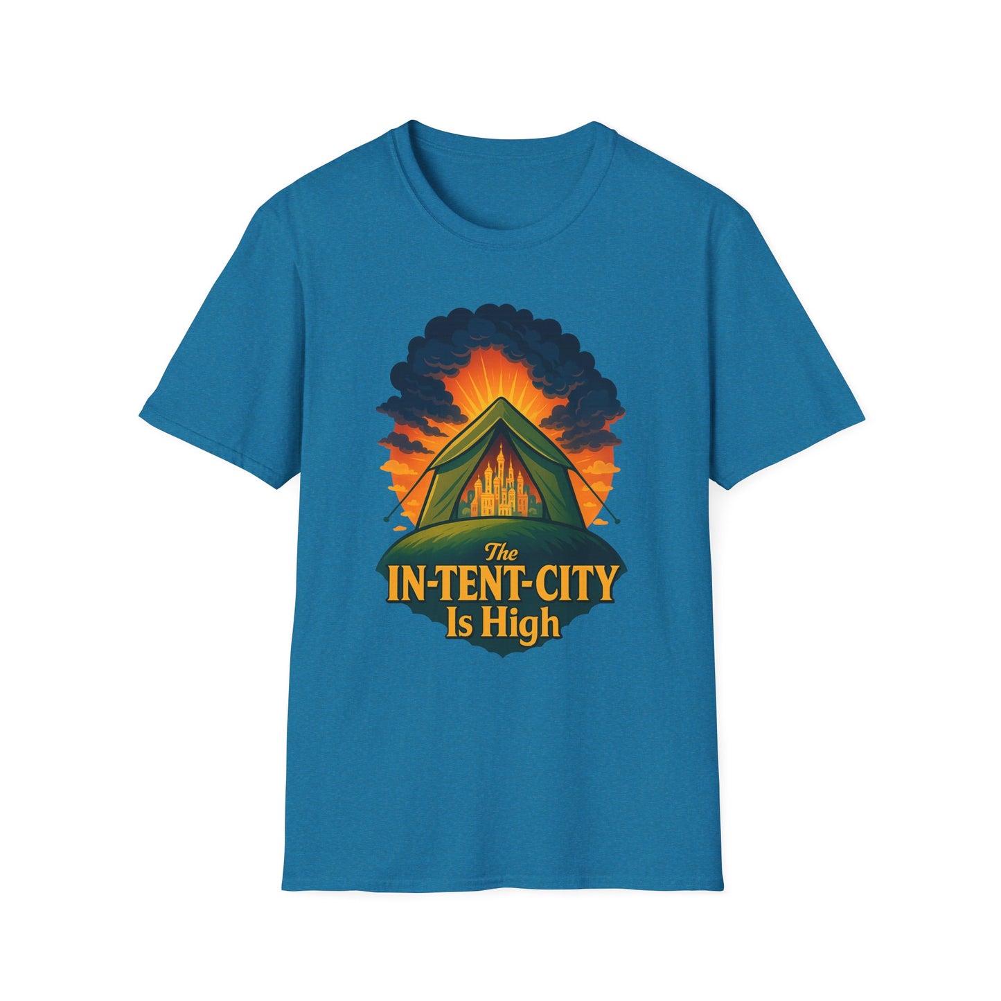 In-Tent-City Is High Camping Tee | Retro Tent Graphic T-Shirt for Hikers & Campers | Funny Outdoorsy Gift | Vintage Style Unisex Tee