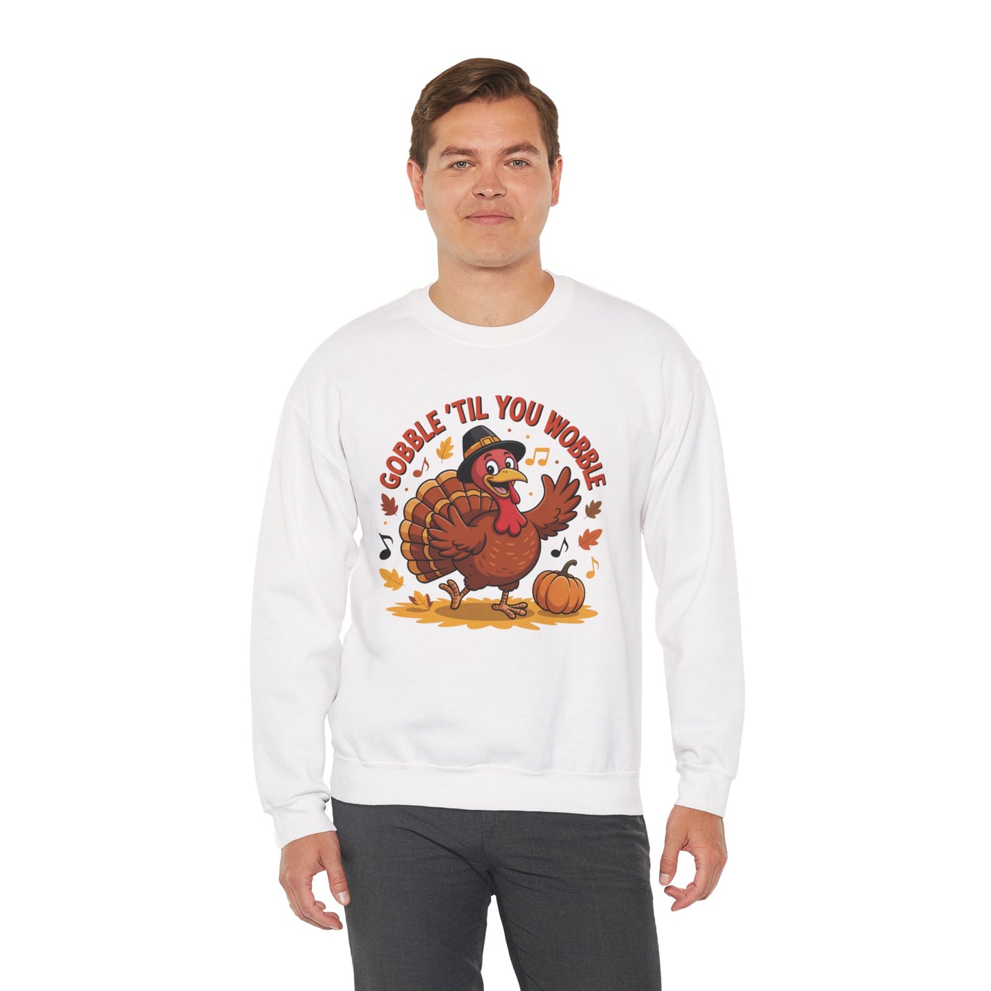 Gobble Til You Wobble Sweatshirt, Funny Cartoon Turkey Thanksgiving Crewneck, Dancing Turkey Fall Pullover, Cozy Friendsgiving Holiday Top