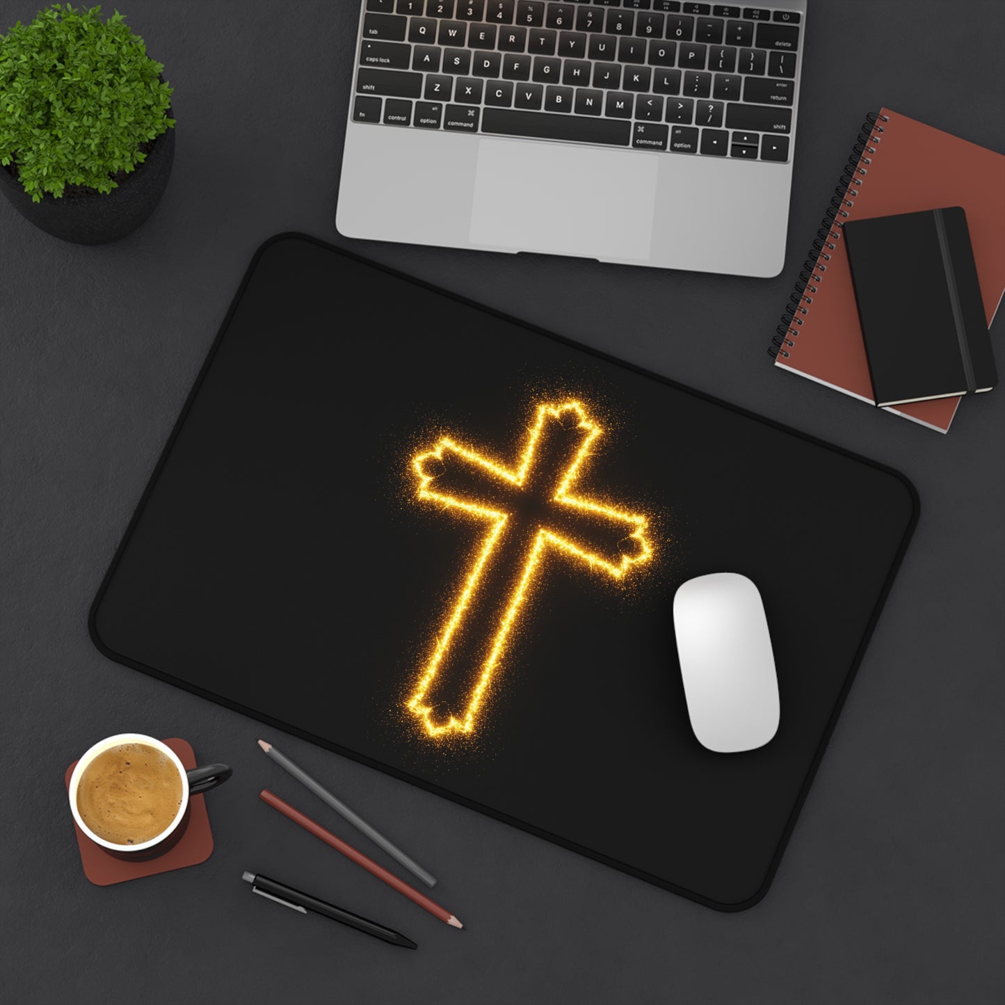 Desk Mat with Glowing Cross Design