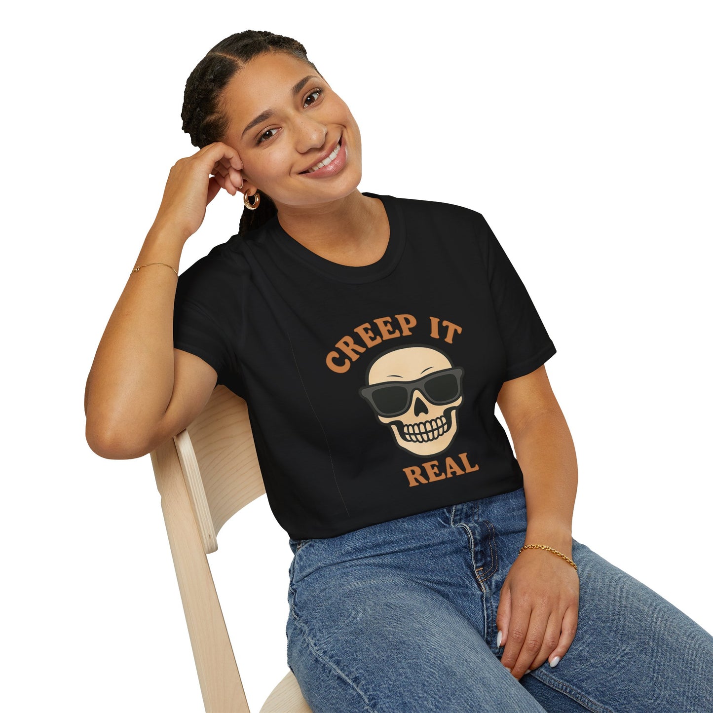 Creep It Real Shirt - Funny Skull Halloween T-Shirt, Spooky Season Graphic Tee, Cool Skeleton with Sunglasses, Humorous Fall Top