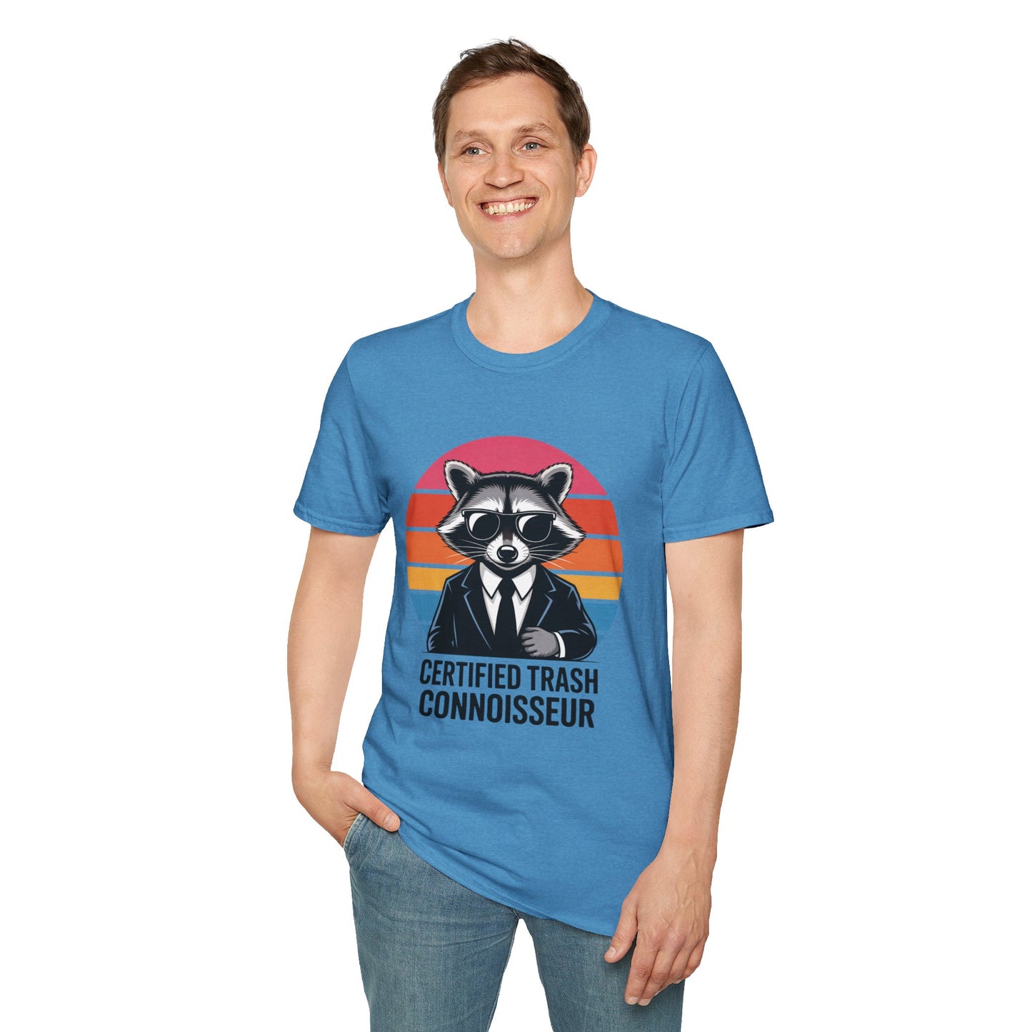 Certified Trash Connoisseur Raccoon Shirt - Funny Trash Panda Graphic Tee - Retro Sunset Vintage Vibe - Unique Gift for Raccoon Lover