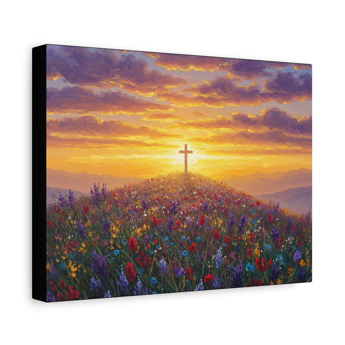 Canvas Artwork Cross on Hill Christian Painting in style of Monet Spiritual Decor Faith Painting Religious Gift