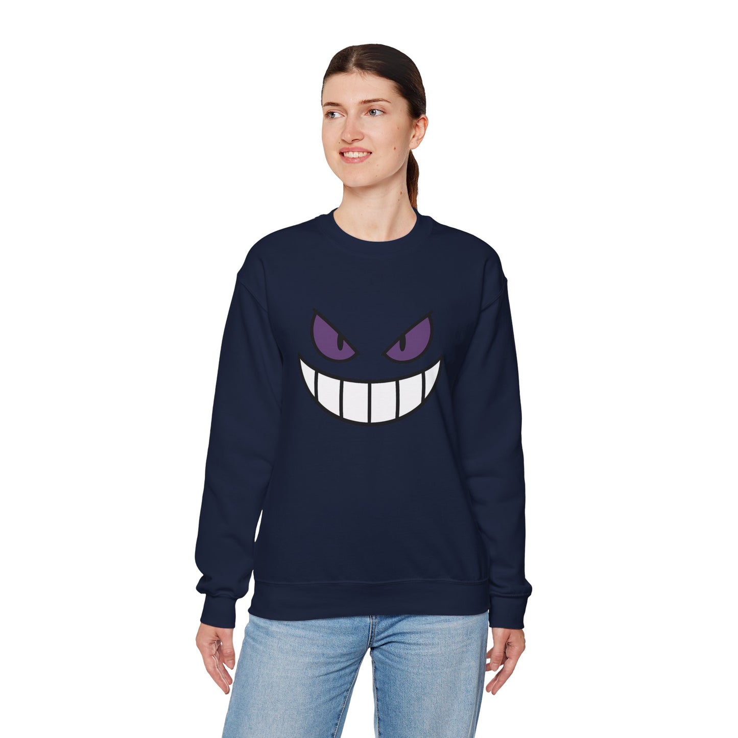 Sinister Grin Sweatshirt, Creepy Smile Crewneck, Dark Cartoon Face Sweatshirt, Halloween Gothic Sweatshirt, Spooky Grin Pullover