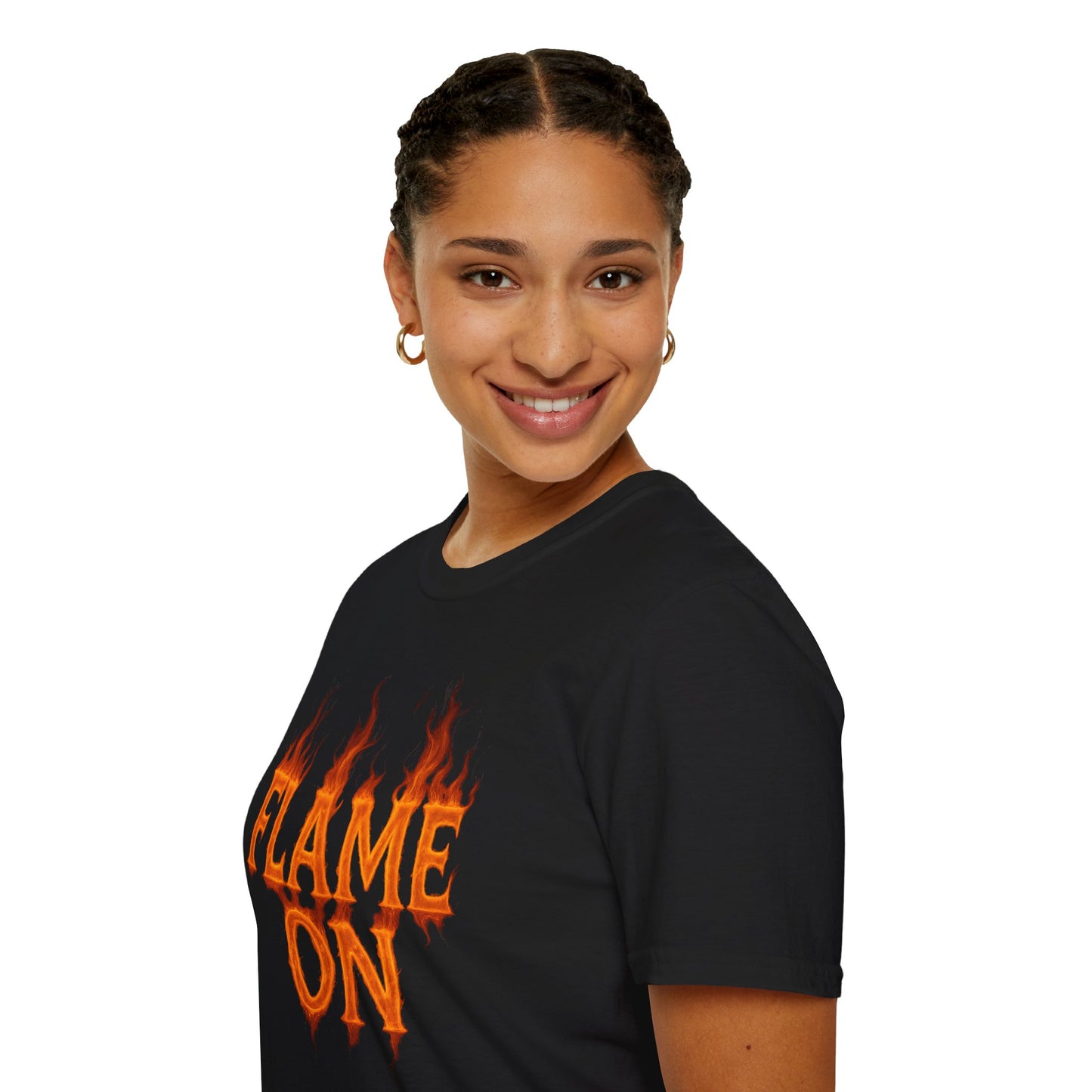 Flame On Fire Typography Shirt - Superhero Fan Gift, Personalized Fiery Slogan Tee, Comic Style Flame Letter T-Shirt, Flame Lover Shirt