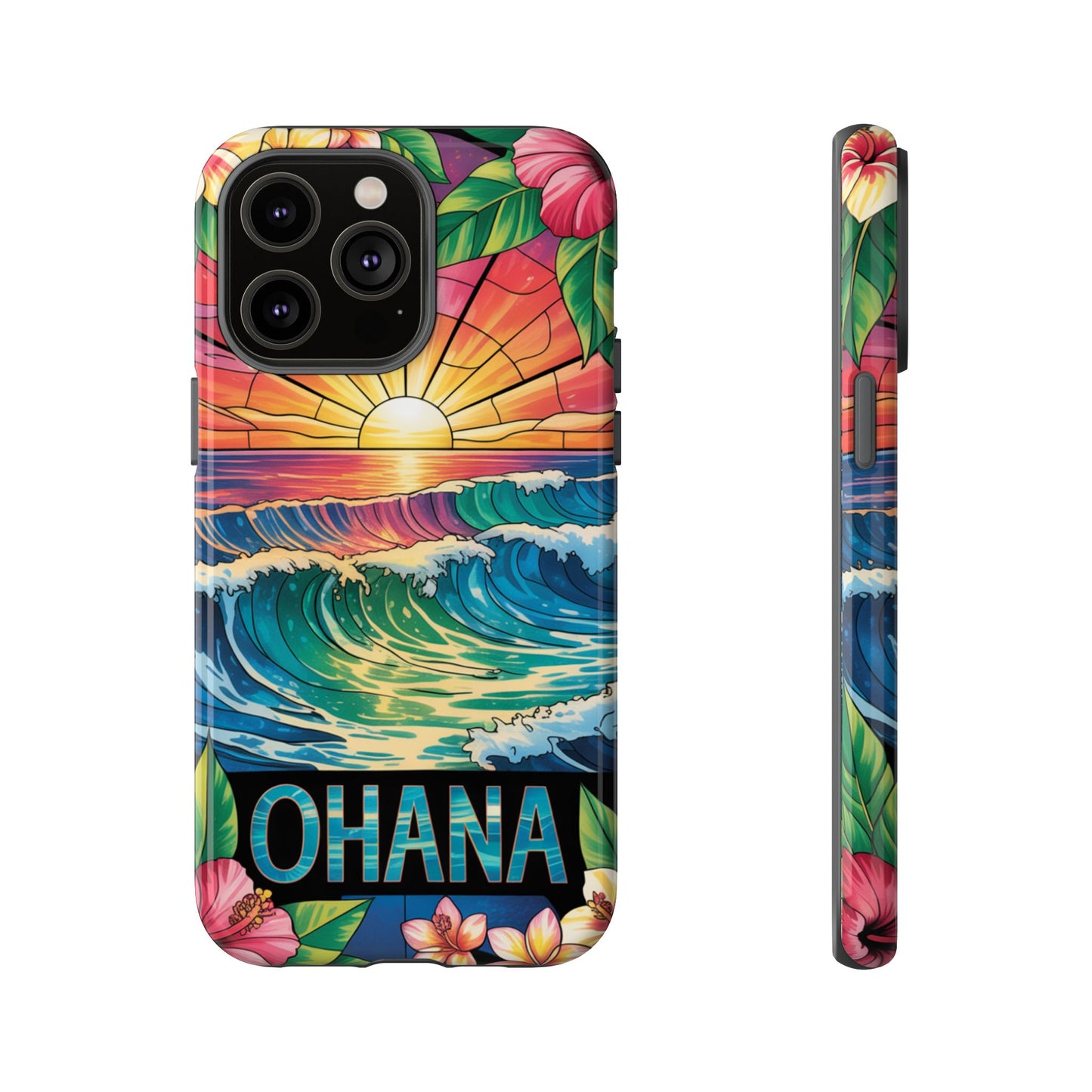 Ohana iPhone Case Tropical Hawaiian Sunset Phone Cover Wave Floral Beach Art Cute Gift for iPhone Lovers