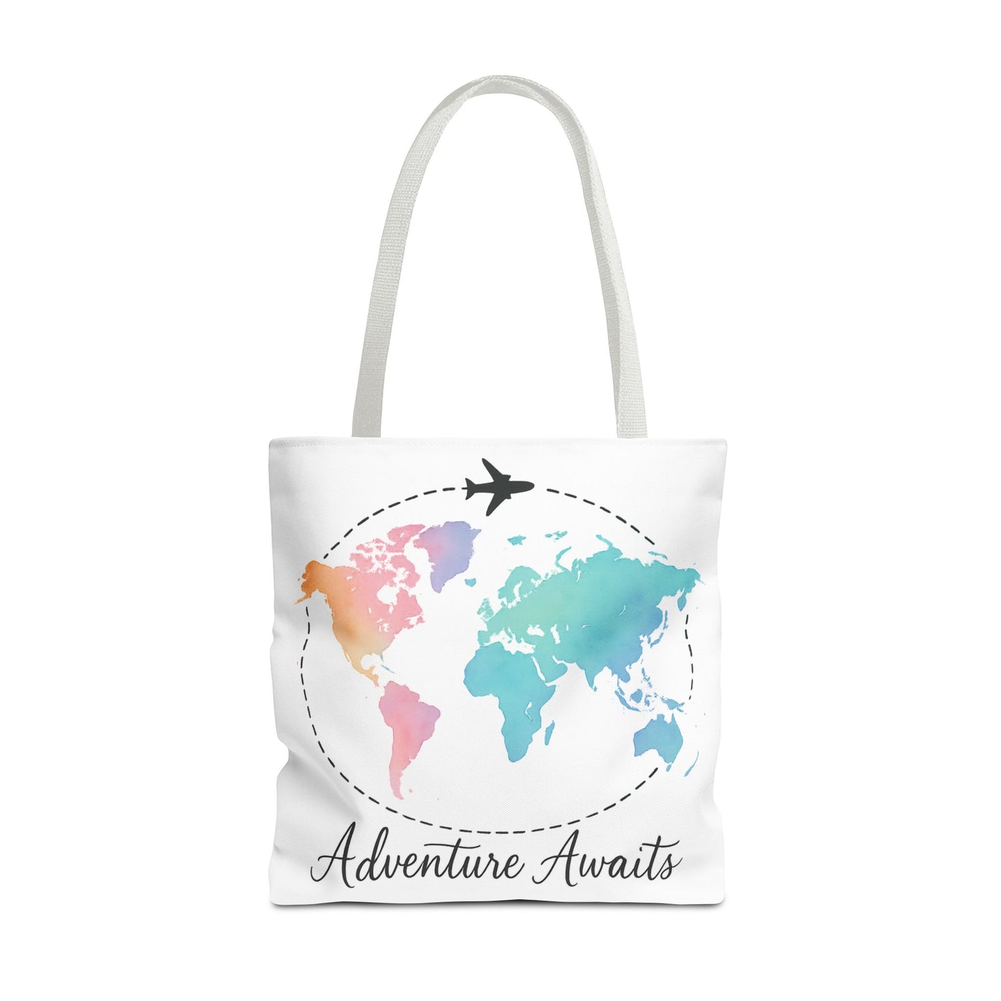 Adventure Awaits Watercolor World Map Tote Bag | Travel Canvas Tote | Wanderlust Gift, Beach, Camping, Airport Carryall, Eco-Friendly