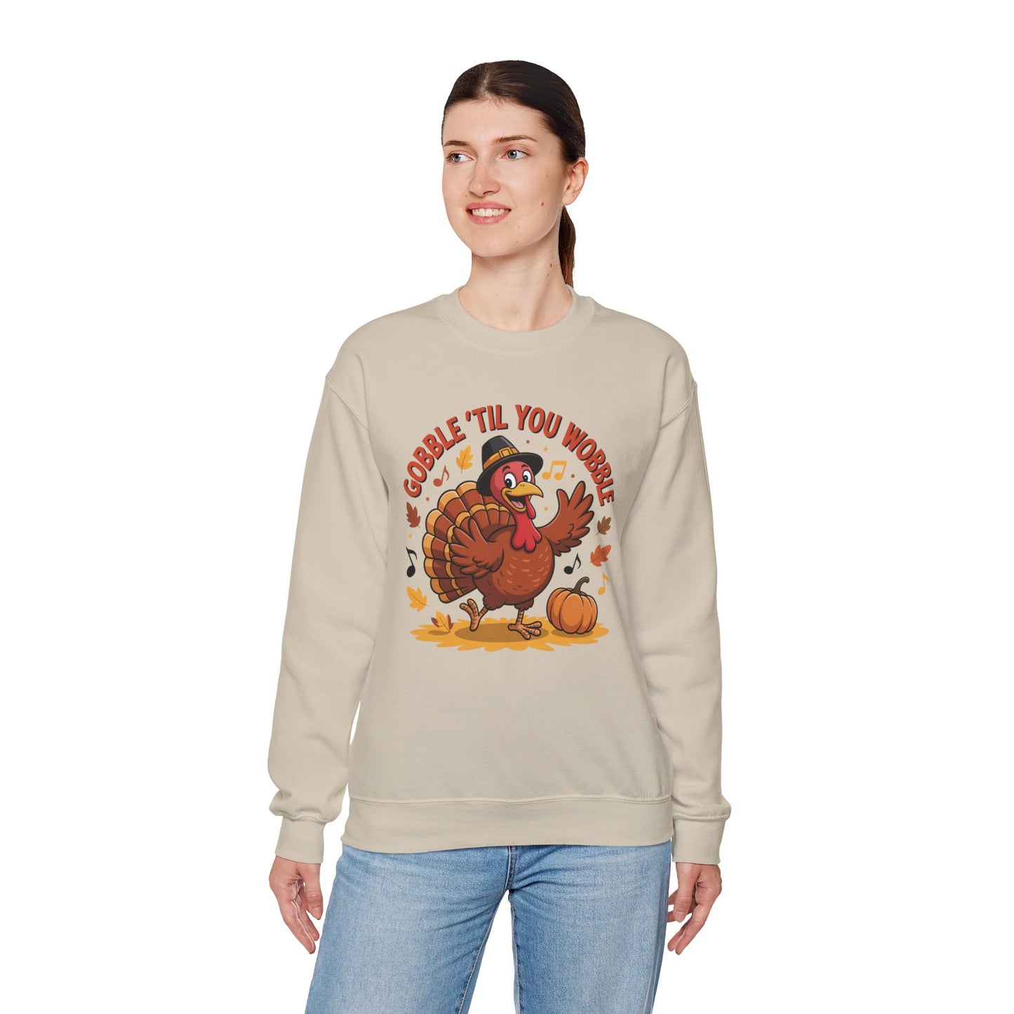 Gobble Til You Wobble Sweatshirt, Funny Cartoon Turkey Thanksgiving Crewneck, Dancing Turkey Fall Pullover, Cozy Friendsgiving Holiday Top