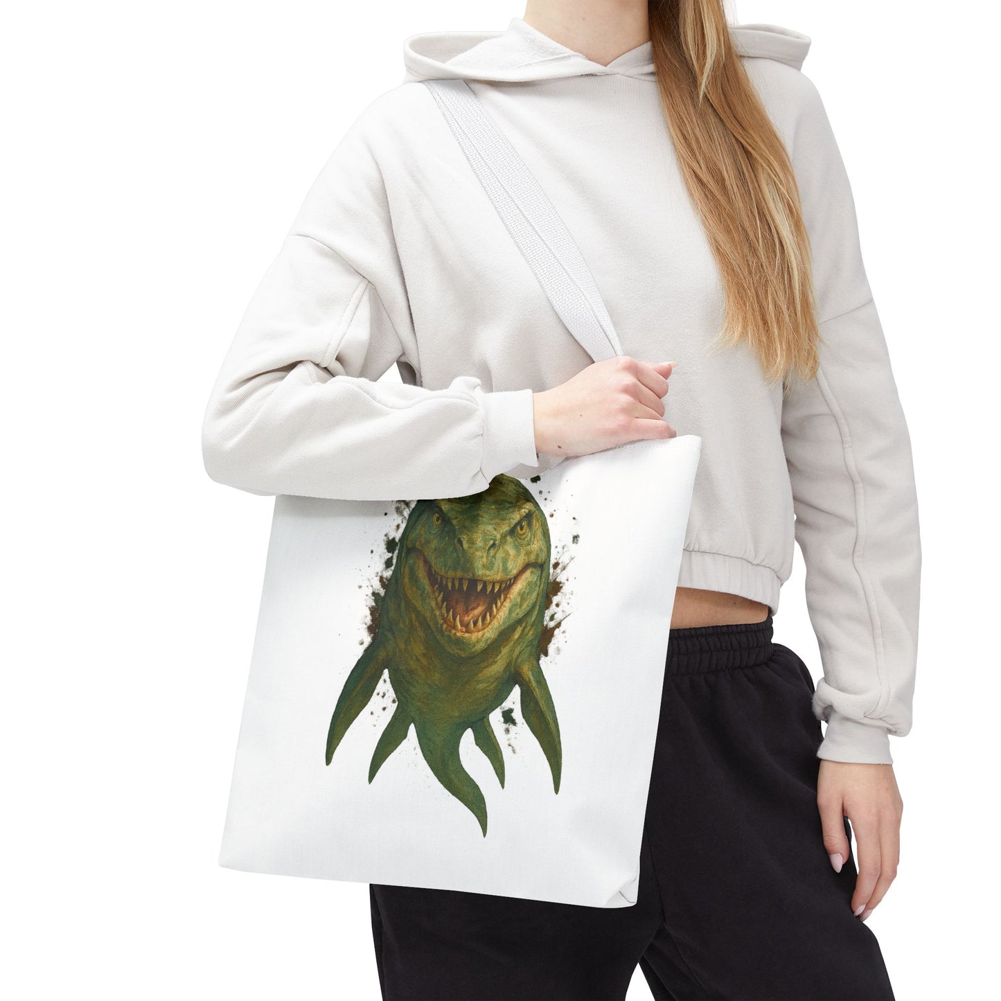 Watercolor Mosasaurus Tote Bag - Prehistoric Sea Monster Art, Dinosaur Ocean Reptile Gift, Eco Canvas Bag for Dino and Marine Fans
