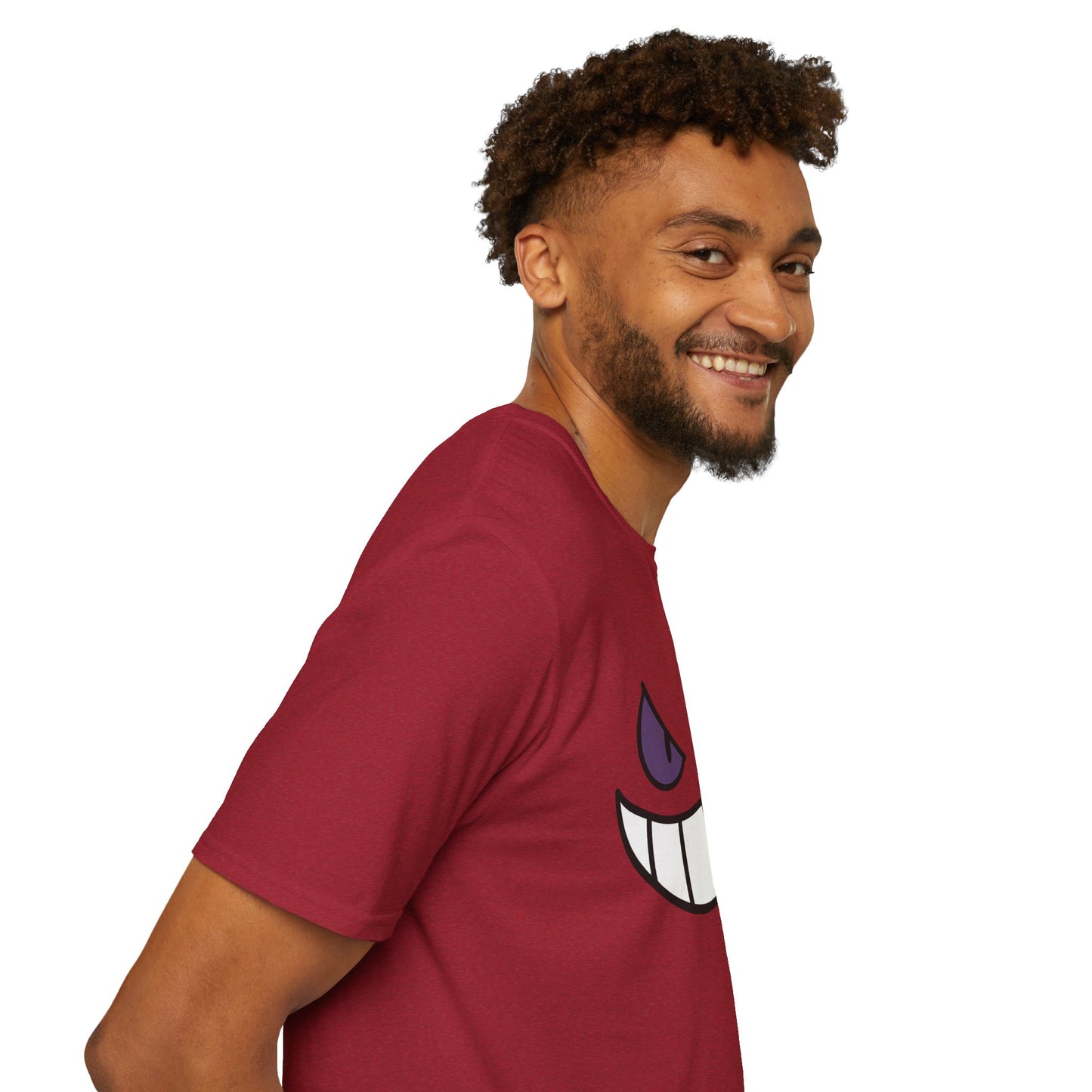 Mischievous Shadow Face Tee - Purple Eyes and Big Grin Graphic Shirt | Spooky Cute Gift, Retro Gaming Vibe, Funny Halloween Unisex Top