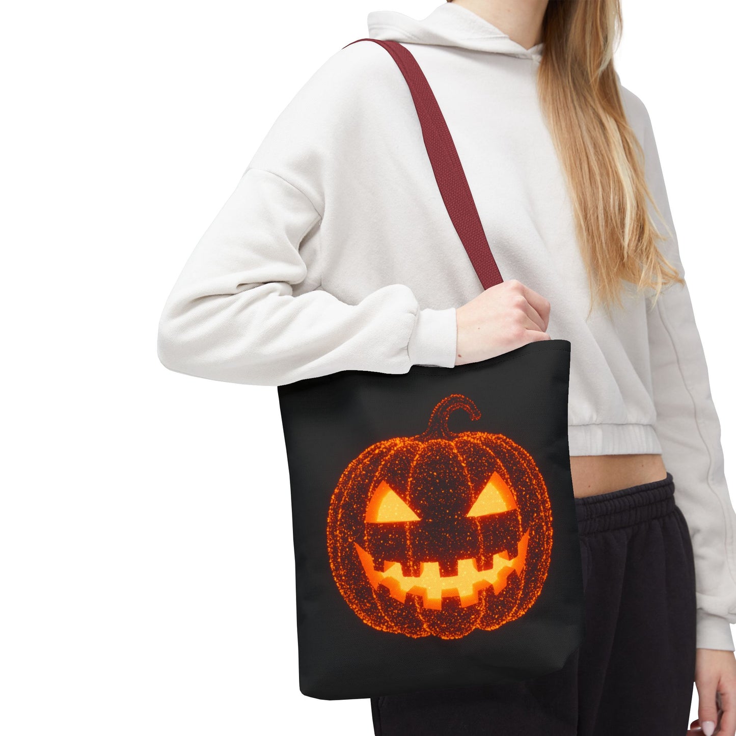 Glowing Pumpkin Tote Bag, Jack O Lantern Halloween Canvas Tote, Spooky Trick Or Treat Bag, Reusable Pumpkin Design Tote, Halloween Gift Bag