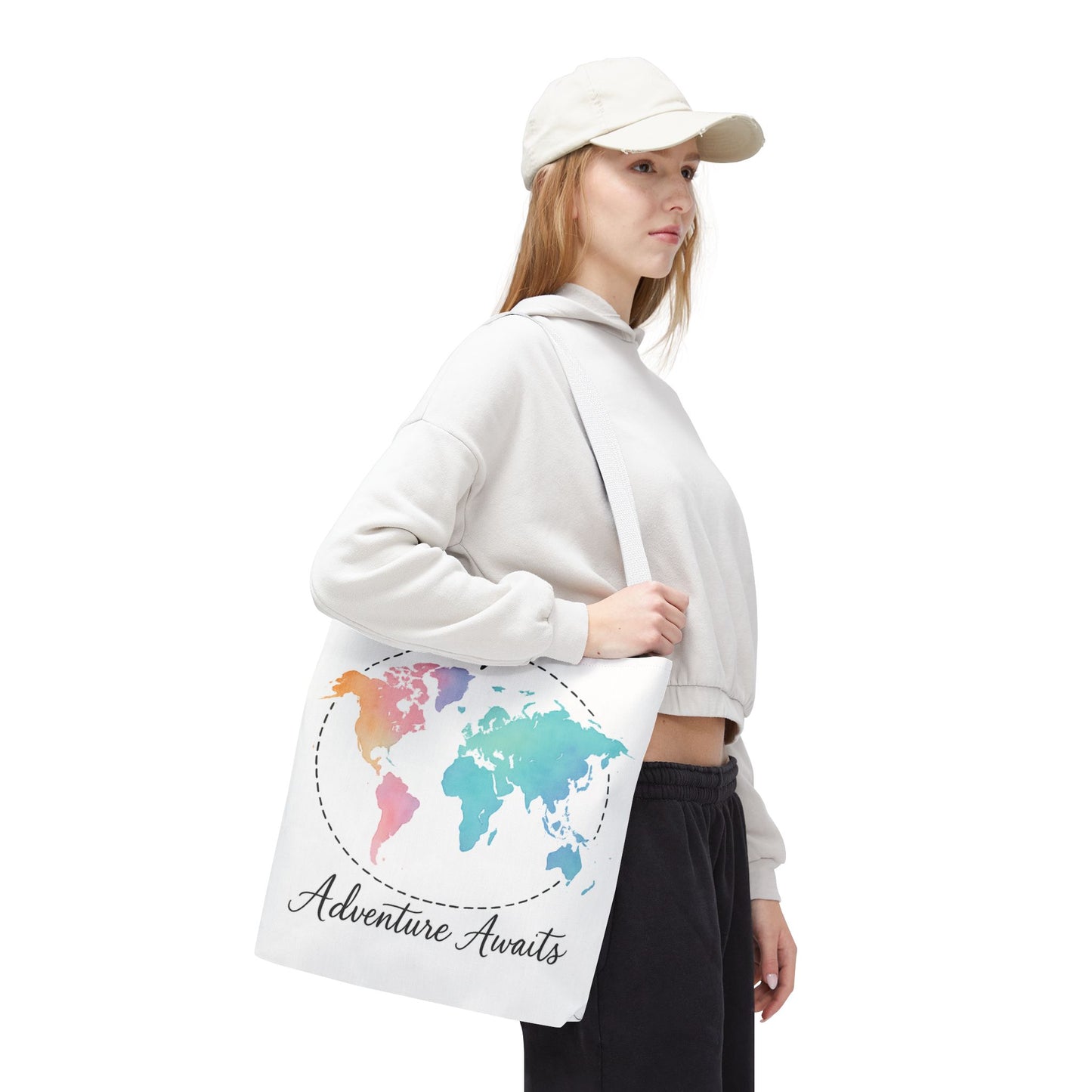 Adventure Awaits Watercolor World Map Tote Bag | Travel Canvas Tote | Wanderlust Gift, Beach, Camping, Airport Carryall, Eco-Friendly