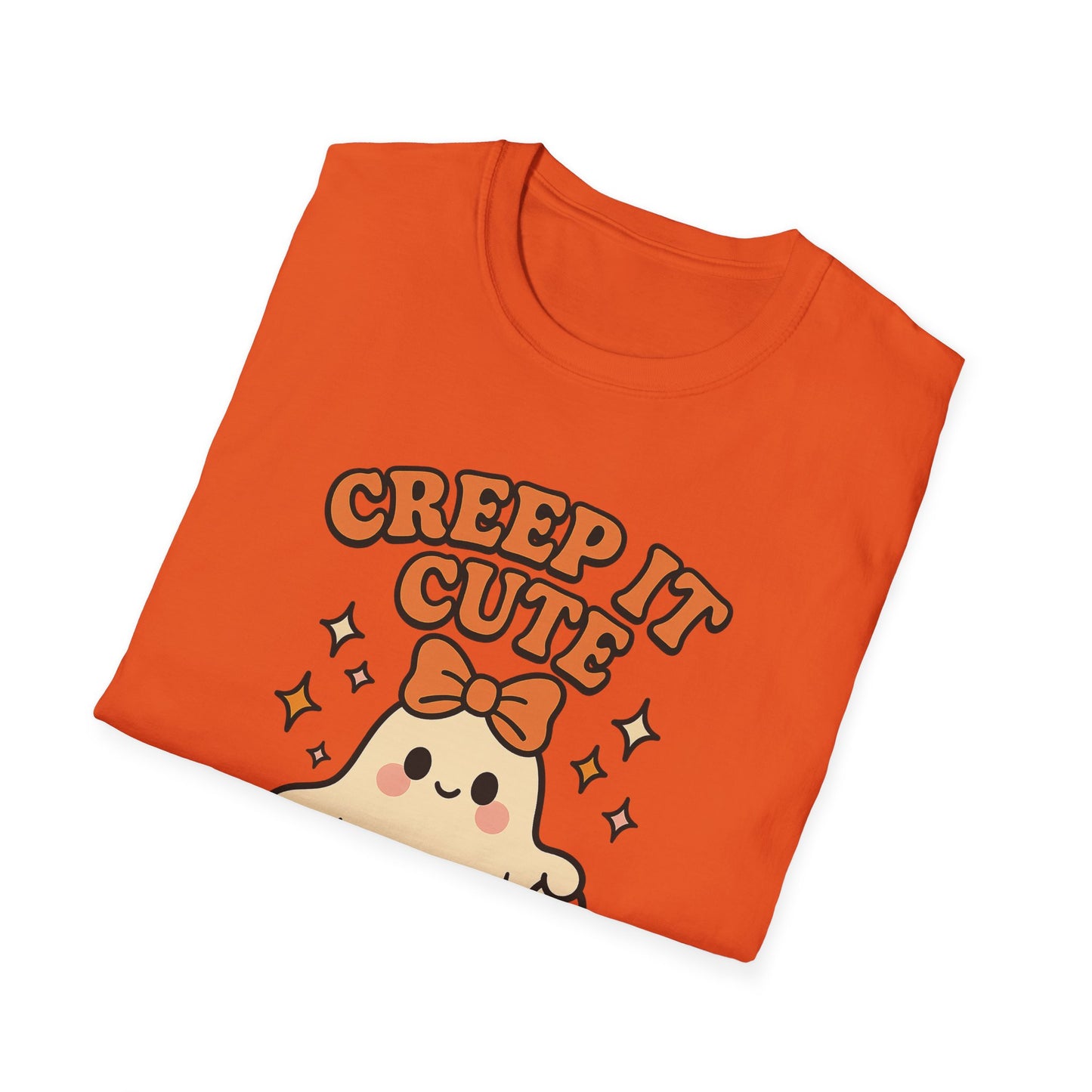 Creep It Cute Ghost Halloween Shirt - Kawaii Ghost Tee with Bow and Pumpkin, Spooky-Cute Fall Graphic T-Shirt, Spooky Season Halloween Top