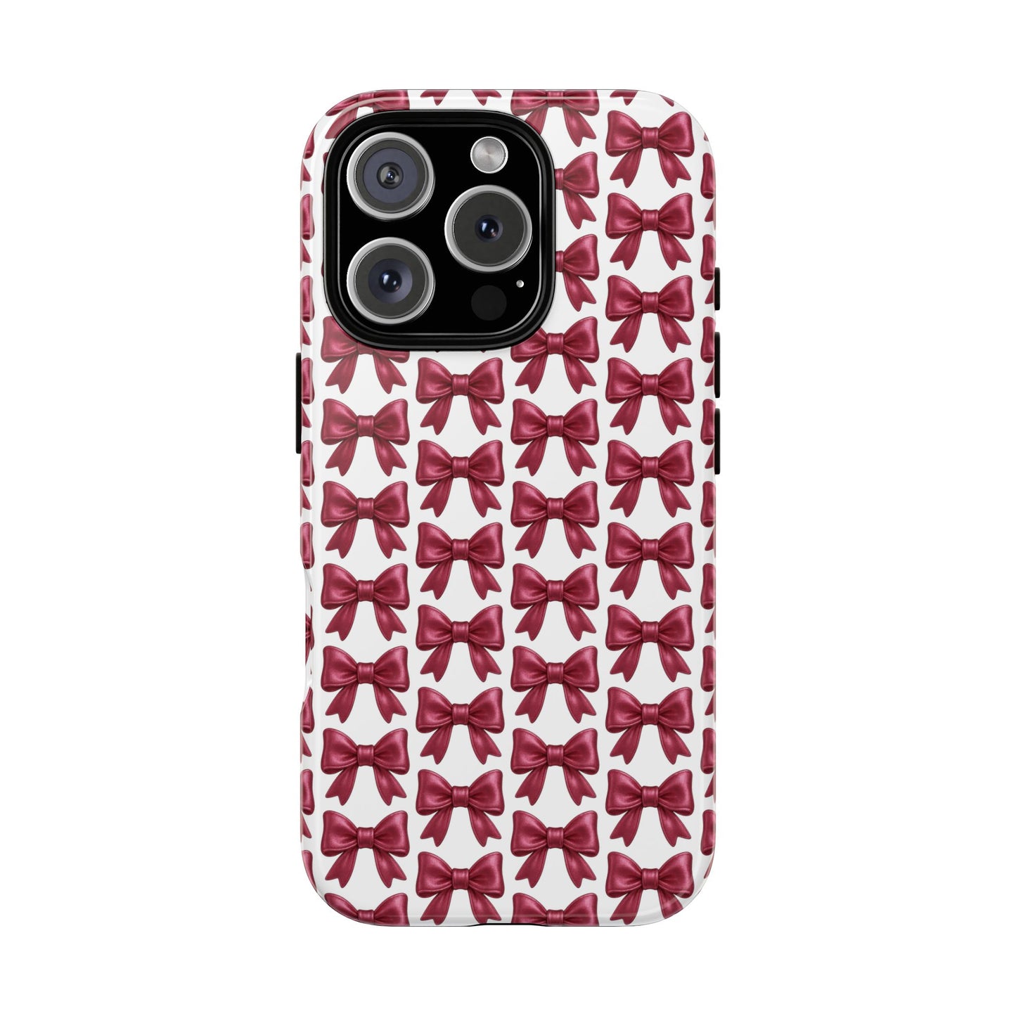 Coquette Bow iPhone Case - Burgundy Ribbon Pattern Phone Cover, Girly Aesthetic Accessory, Cute Gift for Her